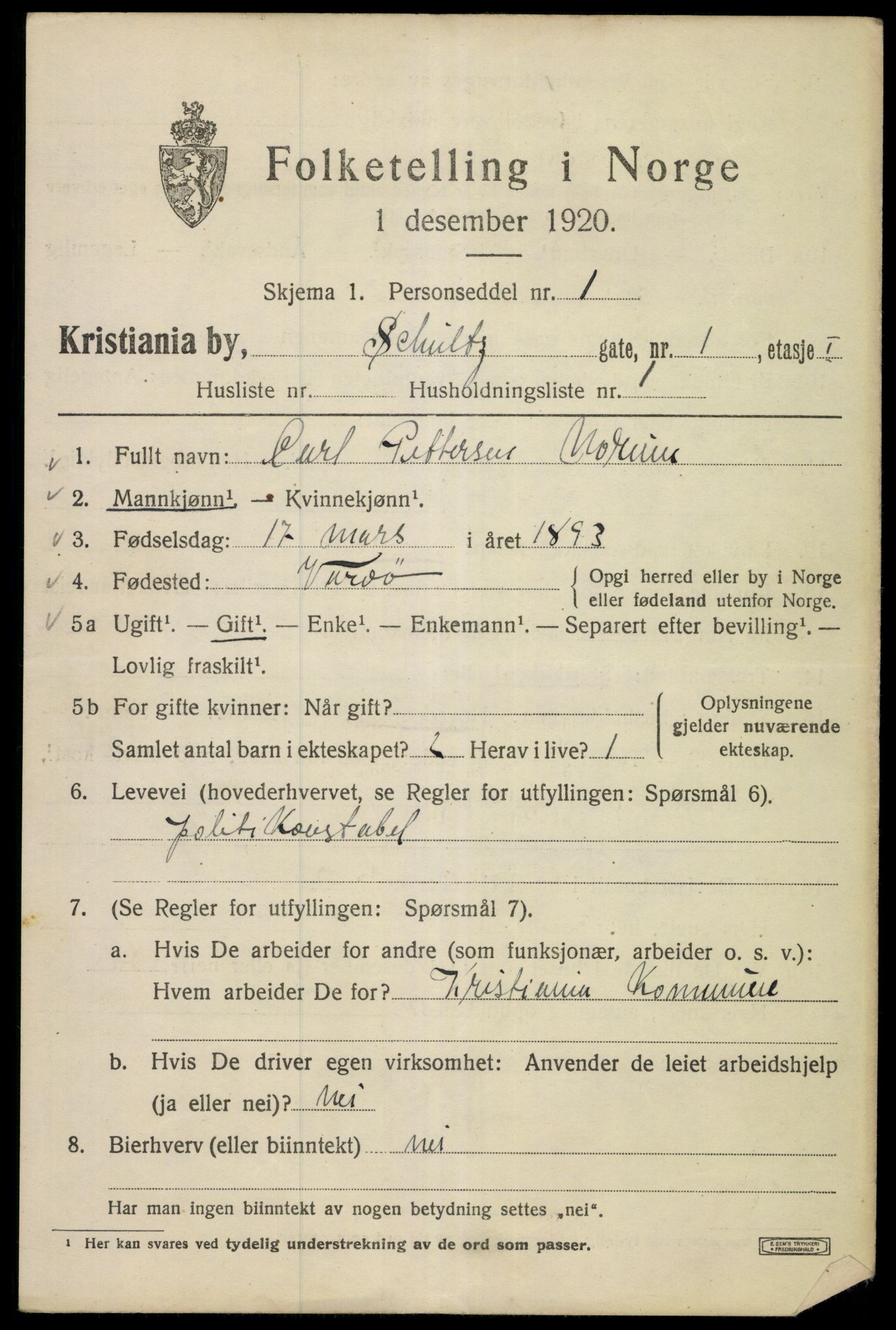 SAO, 1920 census for Kristiania, 1920, p. 490993