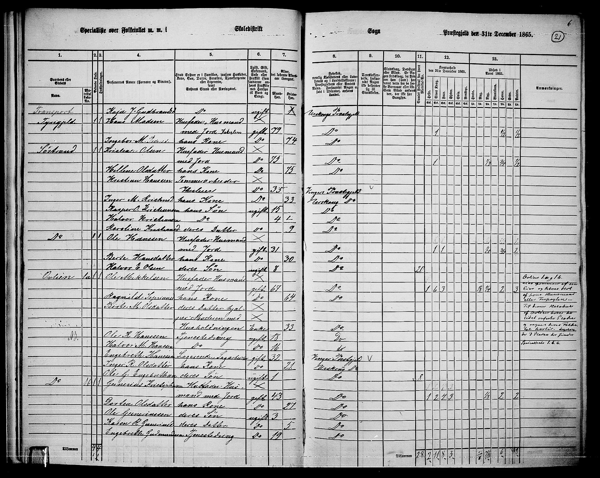RA, 1865 census for Aurskog, 1865, p. 20