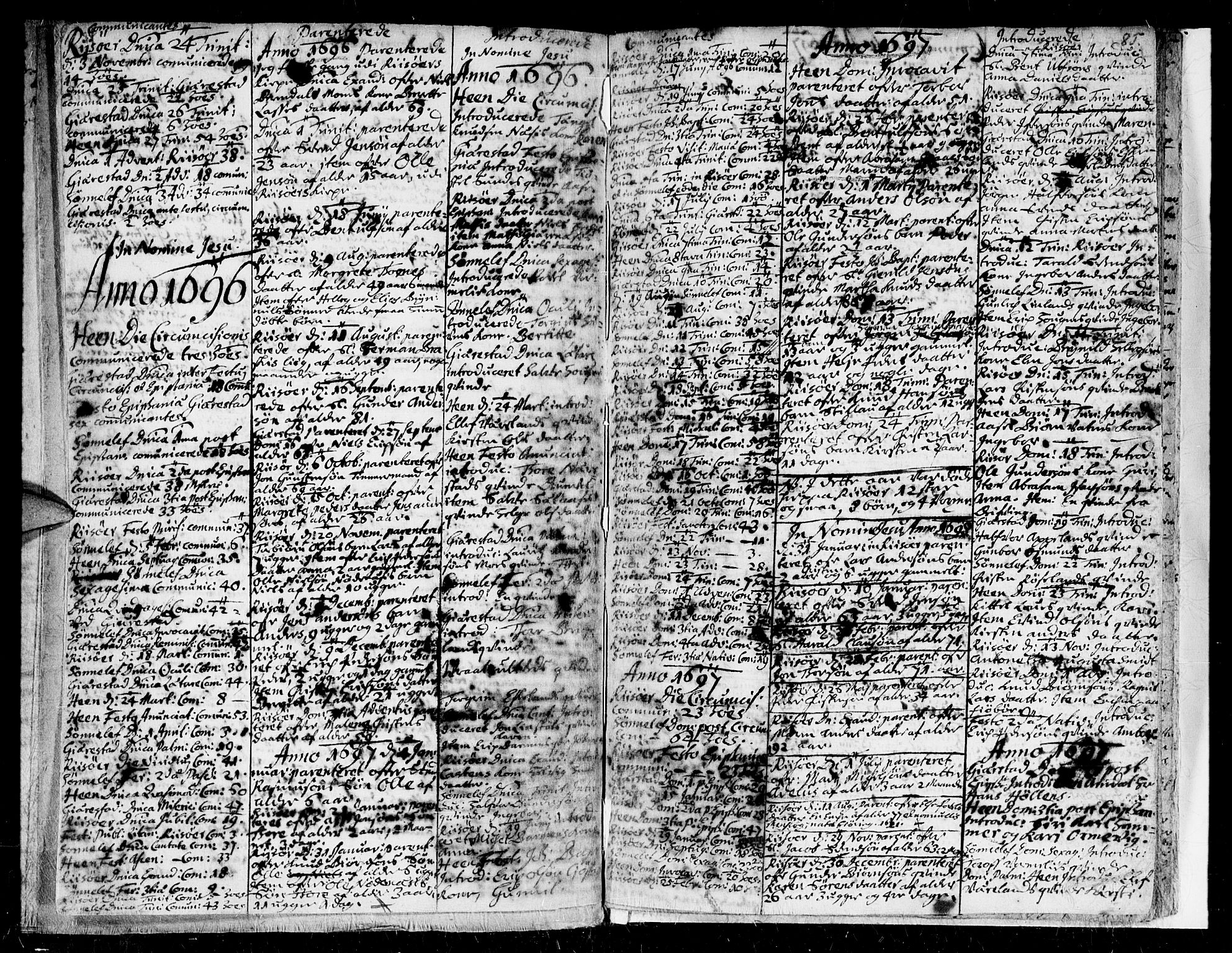 Gjerstad sokneprestkontor, AV/SAK-1111-0014/F/Fa/Faa/L0001: Parish register (official) no. A 1, 1695-1717, p. 84-85