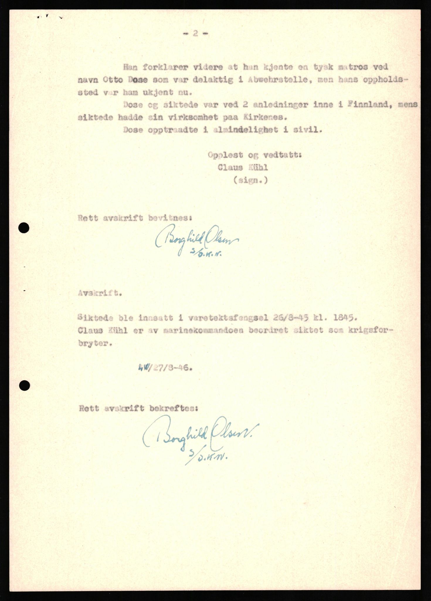 Forsvaret, Forsvarets overkommando II, AV/RA-RAFA-3915/D/Db/L0019: CI Questionaires. Tyske okkupasjonsstyrker i Norge. Tyskere., 1945-1946, p. 30