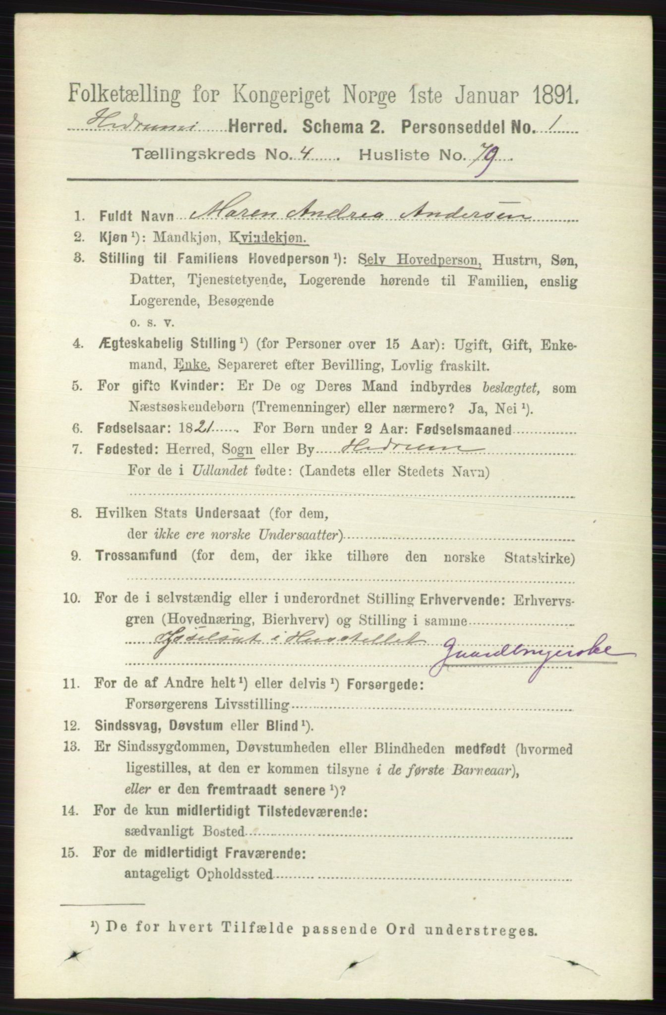 RA, 1891 census for 0727 Hedrum, 1891, p. 1832