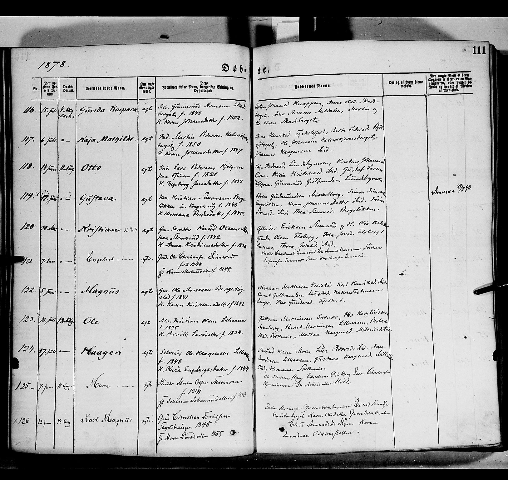 Grue prestekontor, SAH/PREST-036/H/Ha/Haa/L0011: Parish register (official) no. 11, 1873-1880, p. 111