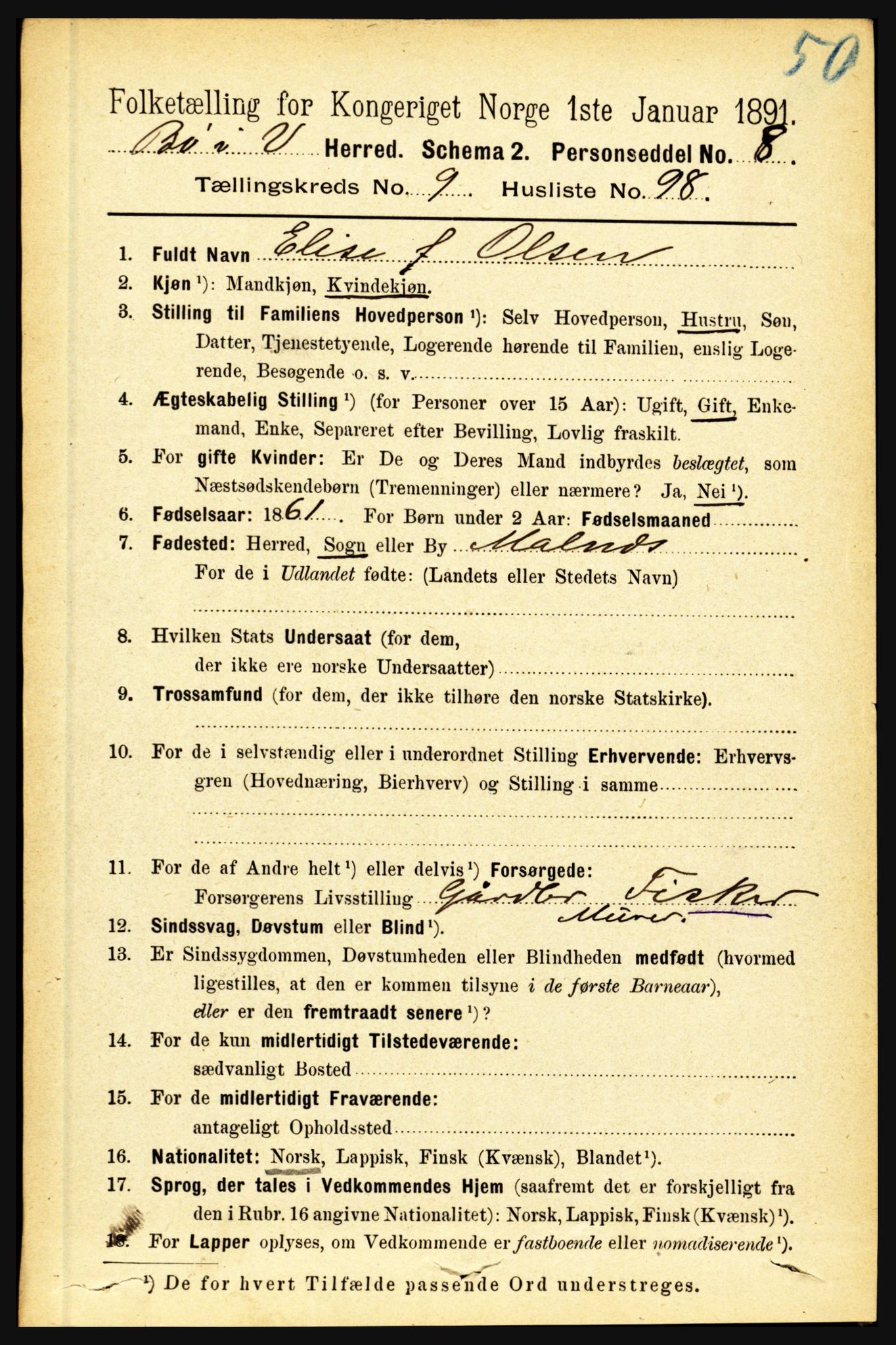 RA, 1891 census for 1867 Bø, 1891, p. 3979