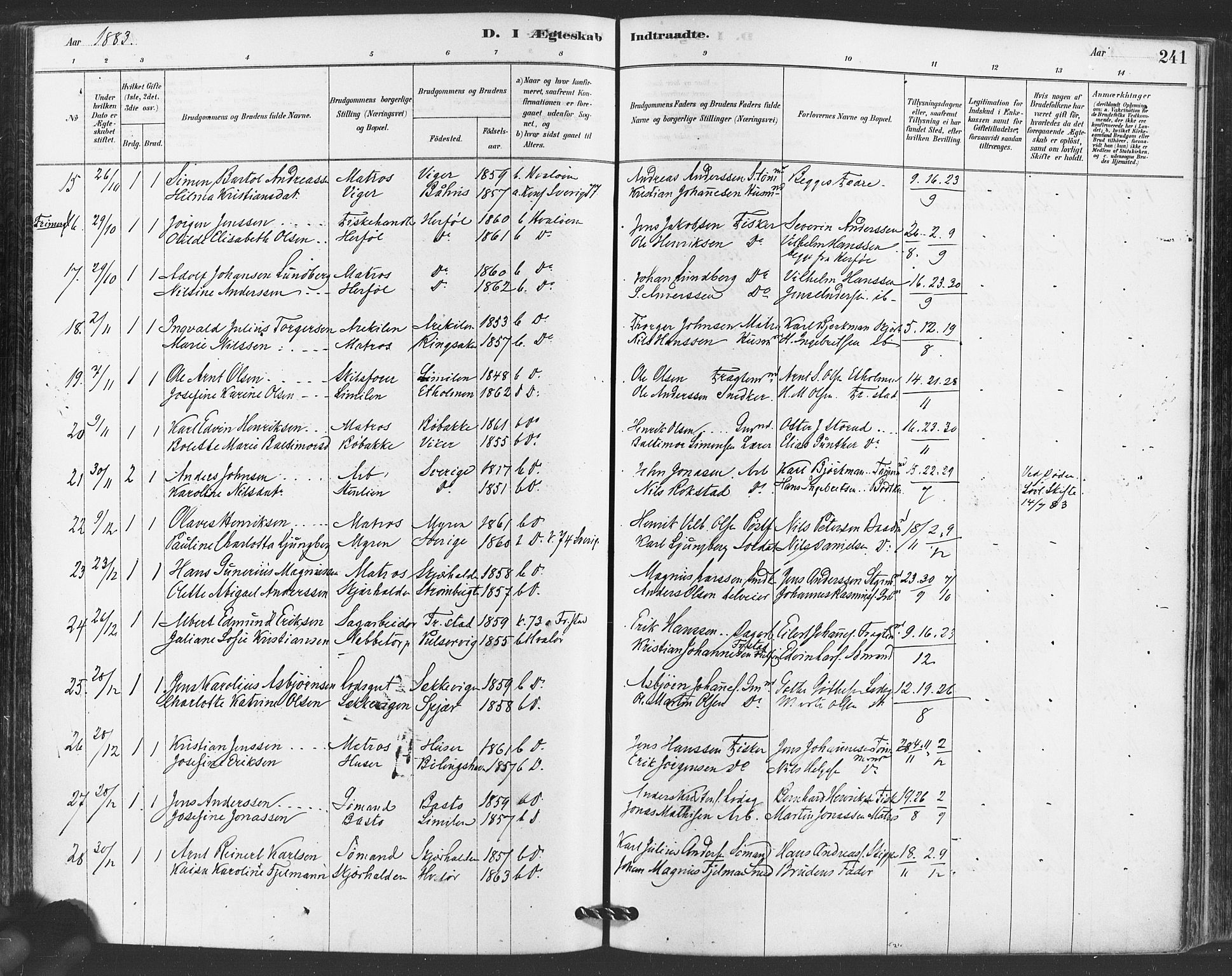 Hvaler prestekontor Kirkebøker, SAO/A-2001/F/Fa/L0008: Parish register (official) no. I 8, 1878-1895, p. 241