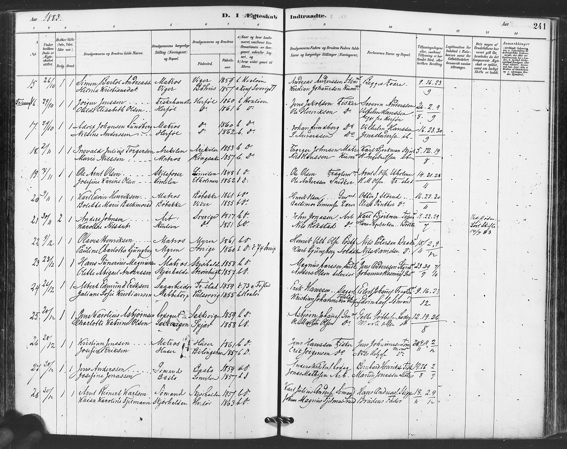 Hvaler prestekontor Kirkebøker, AV/SAO-A-2001/F/Fa/L0008: Parish register (official) no. I 8, 1878-1895, p. 241