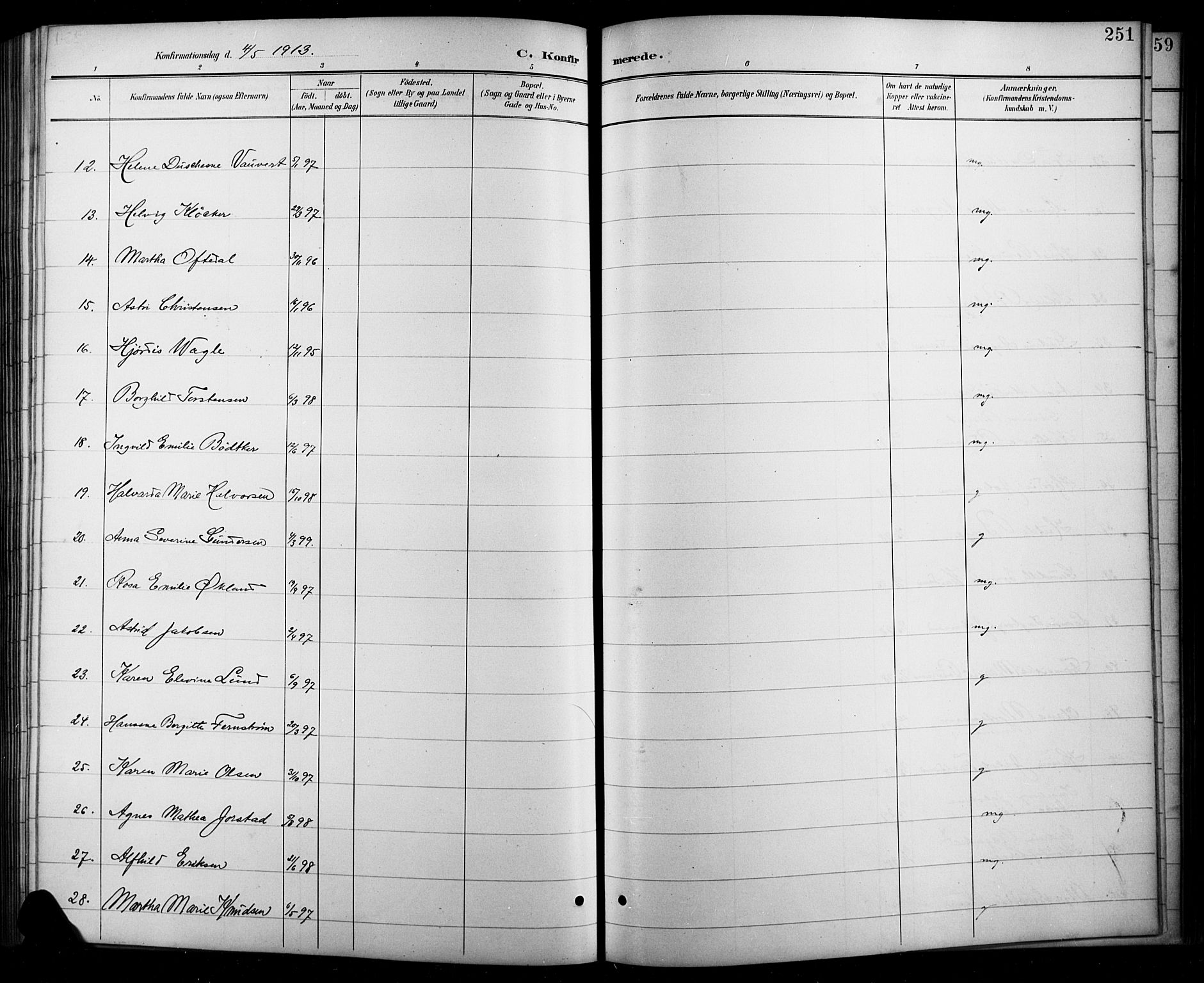 Arendal sokneprestkontor, Trefoldighet, AV/SAK-1111-0040/F/Fb/L0006: Parish register (copy) no. B 6, 1889-1916, p. 251