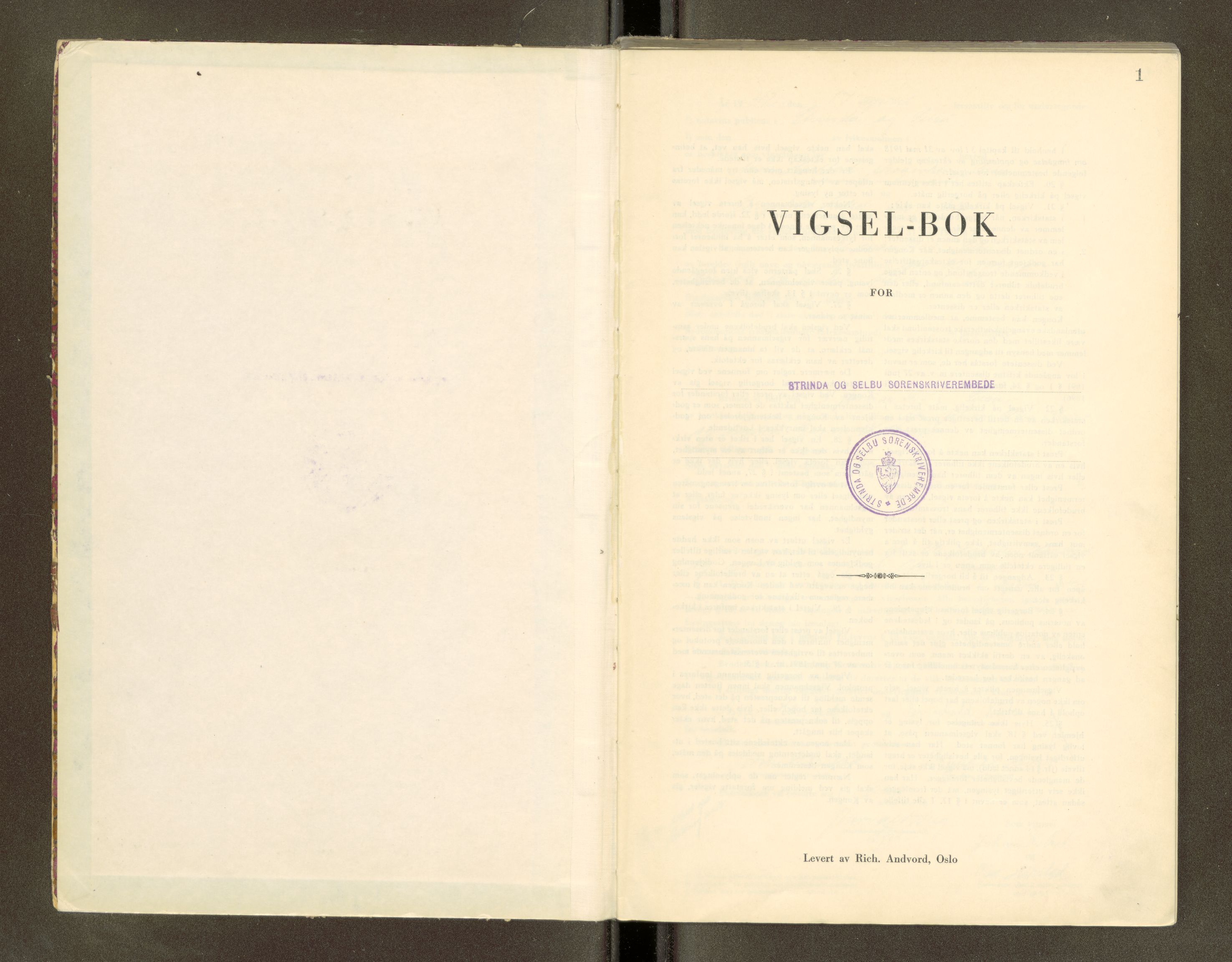 Strinda og Selbu sorenskriveri, SAT/A-0015/6/6D/L0004: Vigselsbok, 1942, p. 1