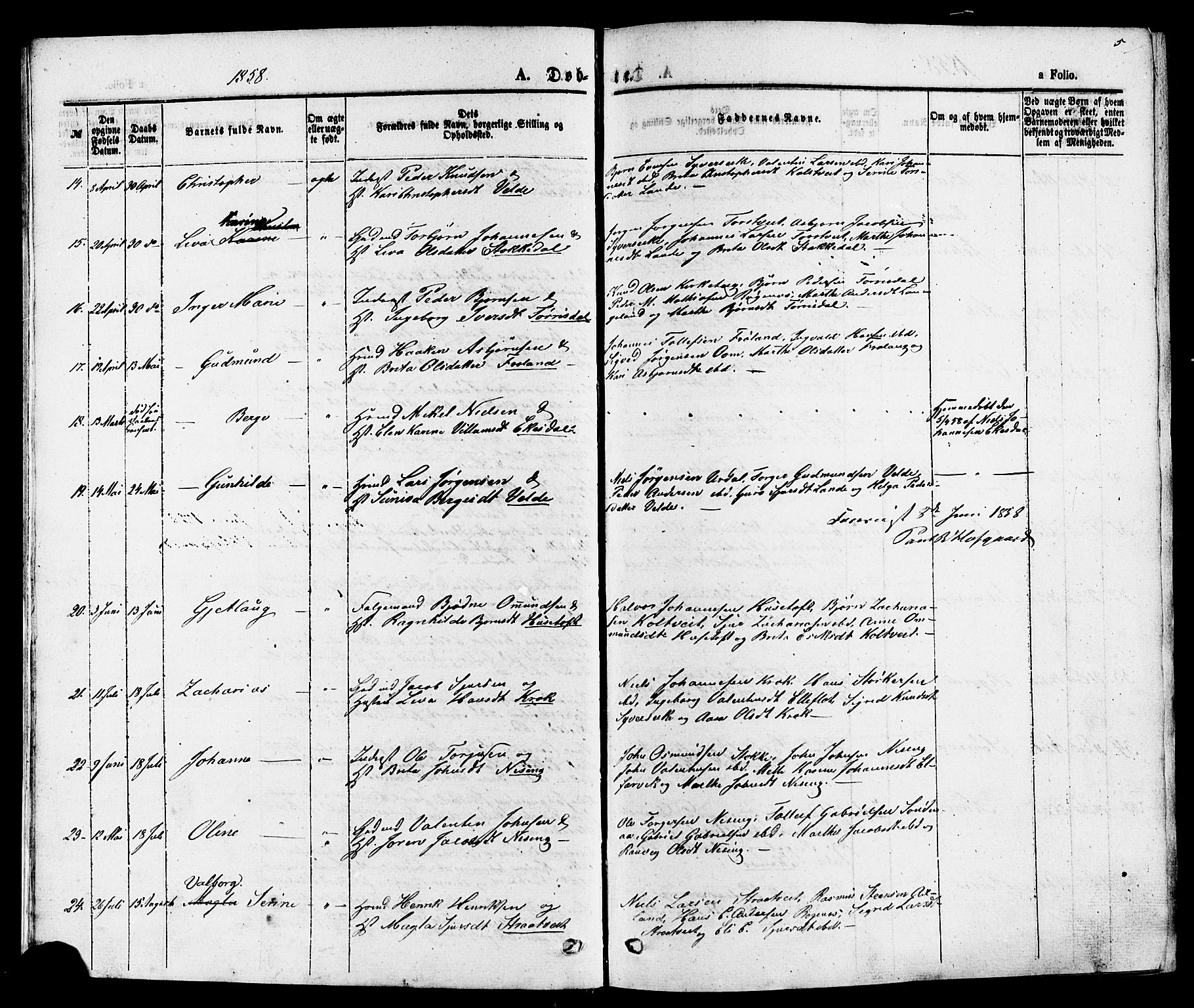 Skjold sokneprestkontor, AV/SAST-A-101847/H/Ha/Haa/L0007: Parish register (official) no. A 7, 1857-1882, p. 5