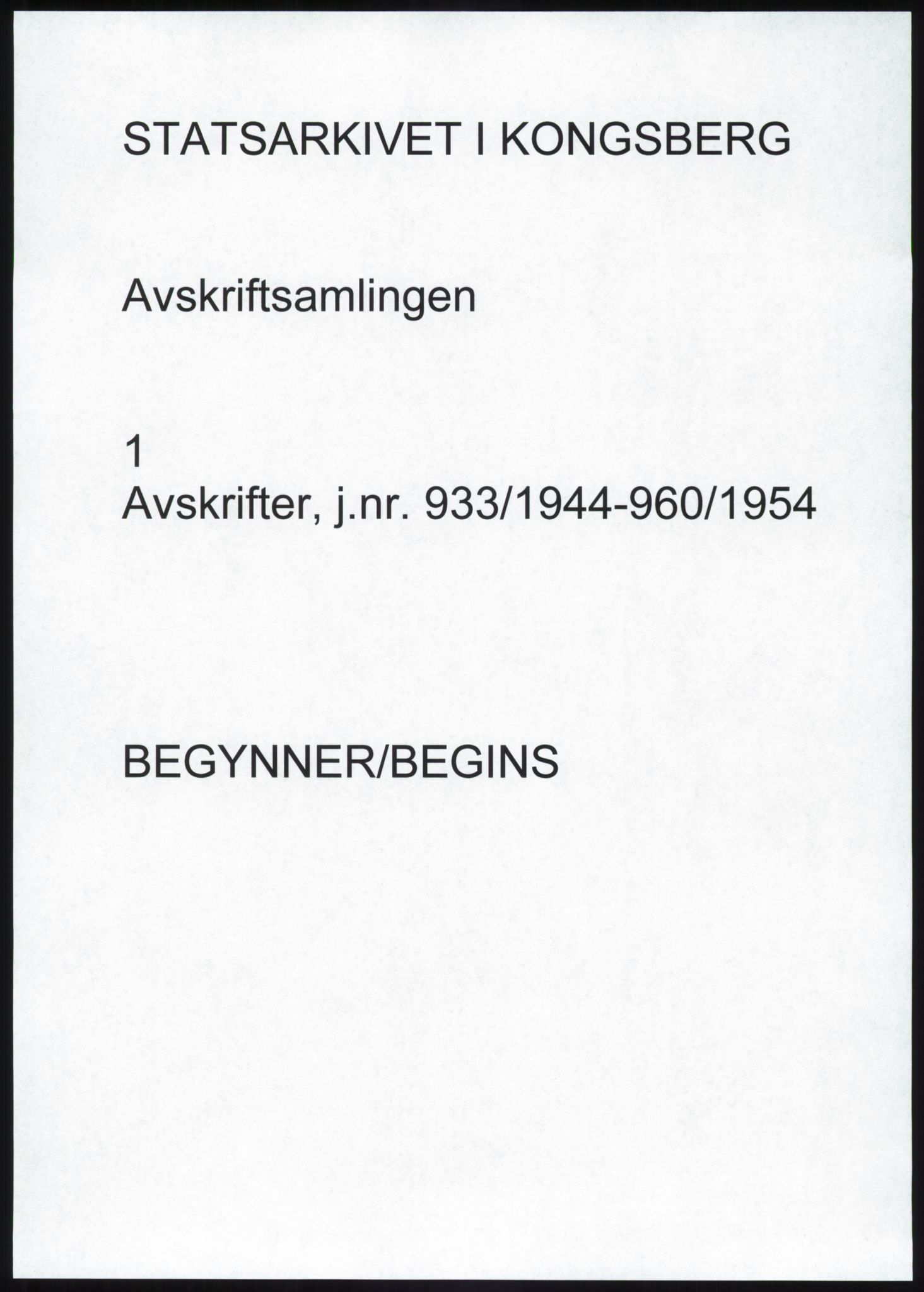 Statsarkivet i Kongsberg, AV/SAKO-A-0001, 1944-1954, p. 1