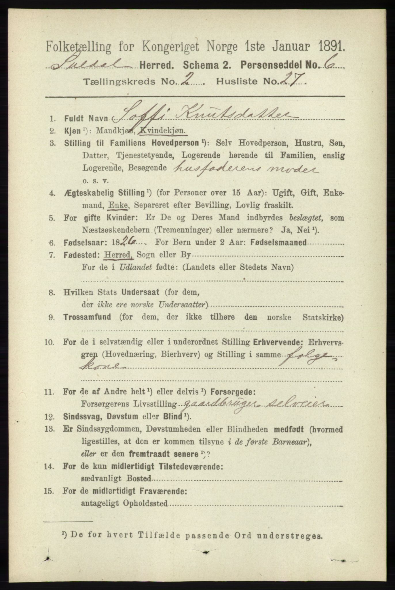 RA, 1891 census for 1134 Suldal, 1891, p. 402