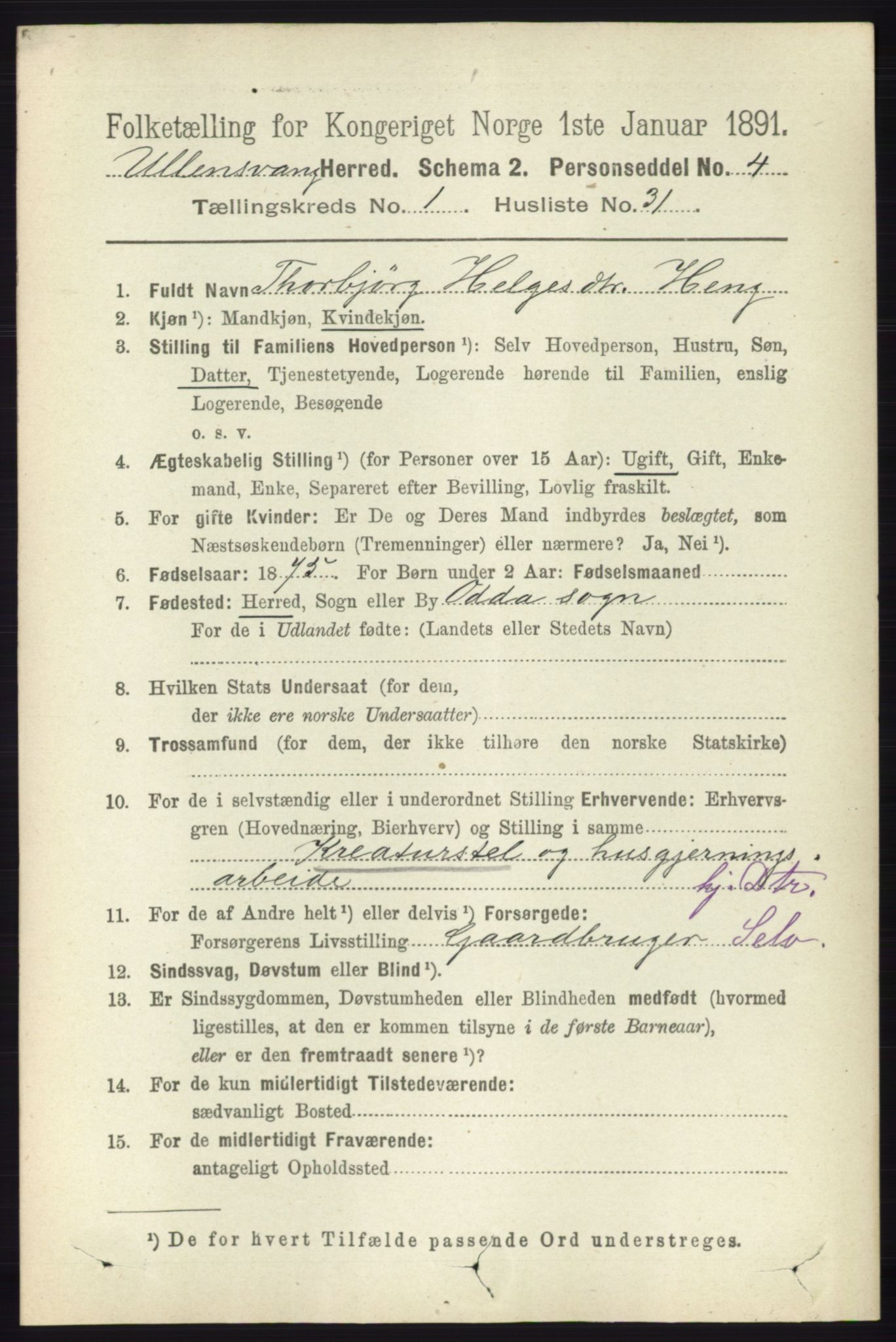 RA, 1891 census for 1230 Ullensvang, 1891, p. 269