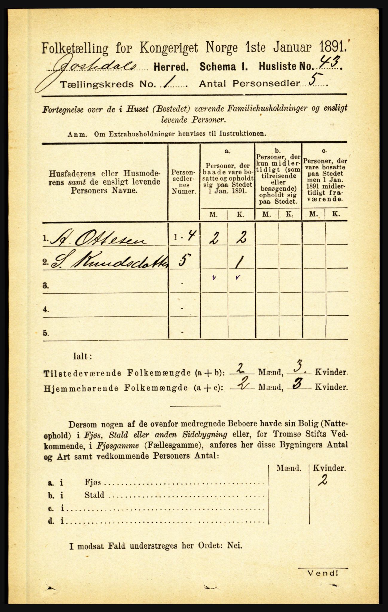 RA, 1891 census for 1427 Jostedal, 1891, p. 56