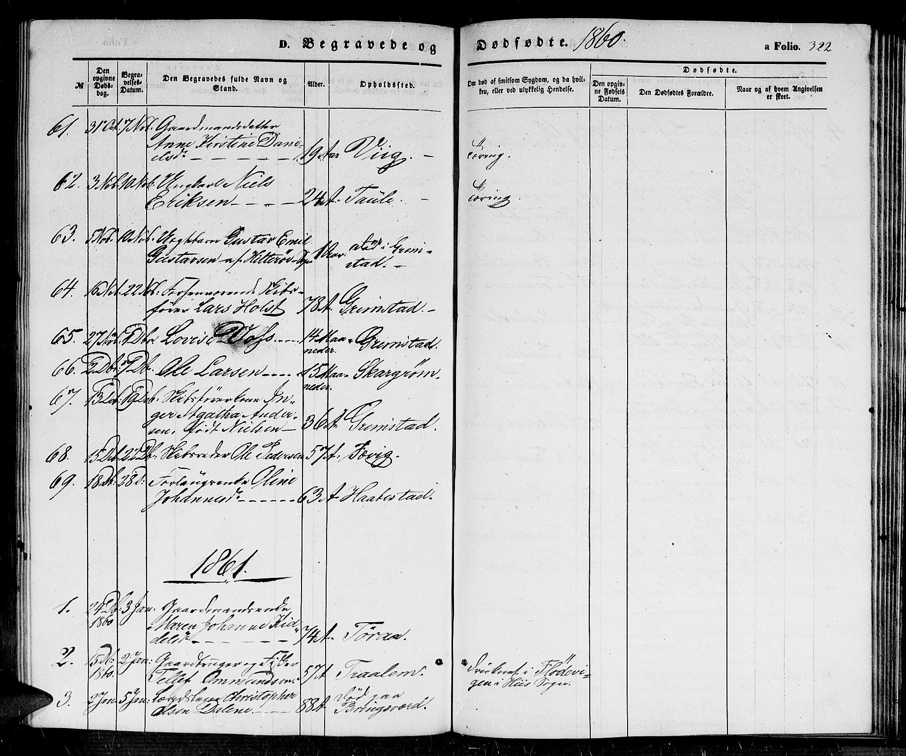 Fjære sokneprestkontor, SAK/1111-0011/F/Fb/L0008: Parish register (copy) no. B 8, 1854-1867, p. 322