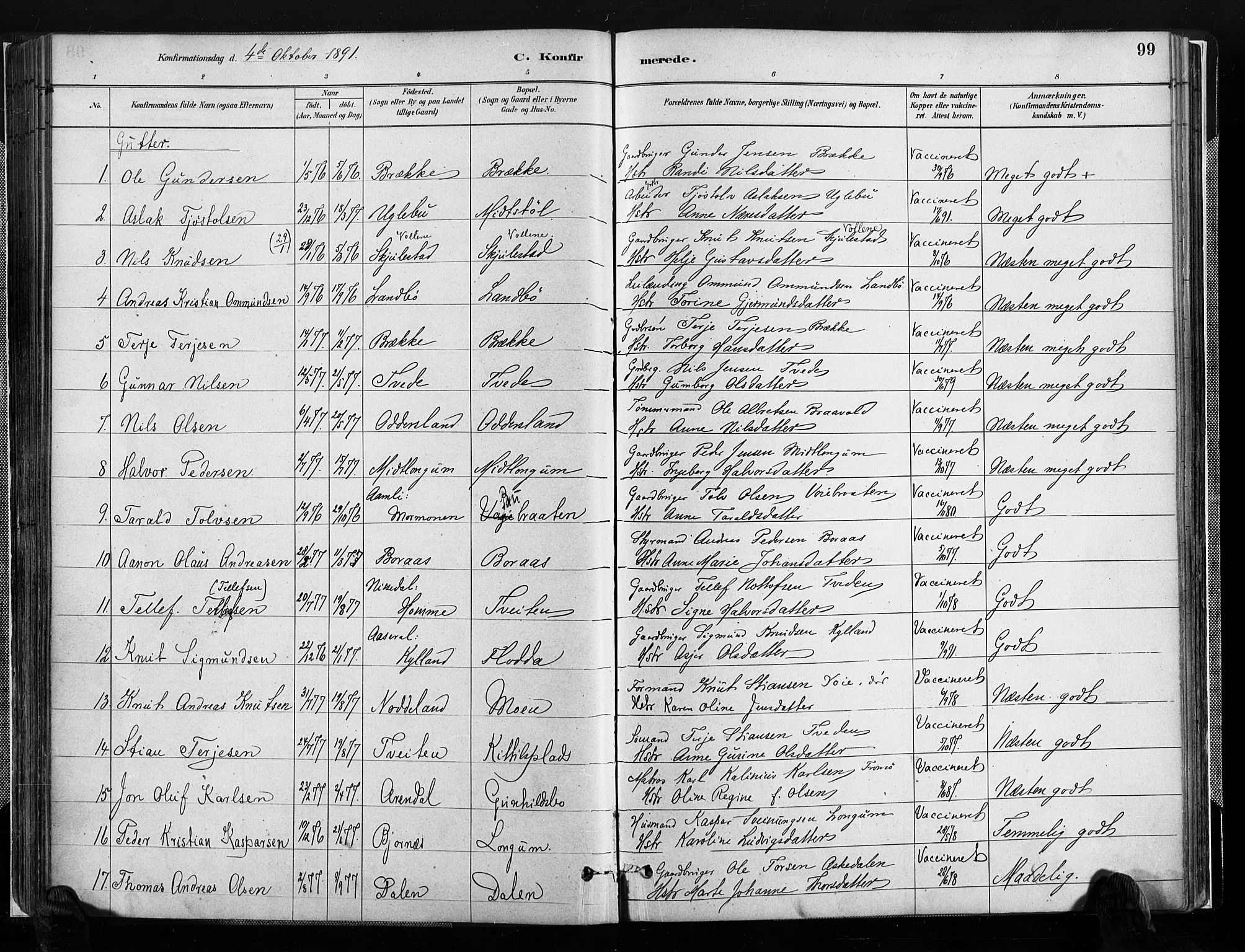 Austre Moland sokneprestkontor, SAK/1111-0001/F/Fa/Faa/L0010: Parish register (official) no. A 10, 1880-1904, p. 99