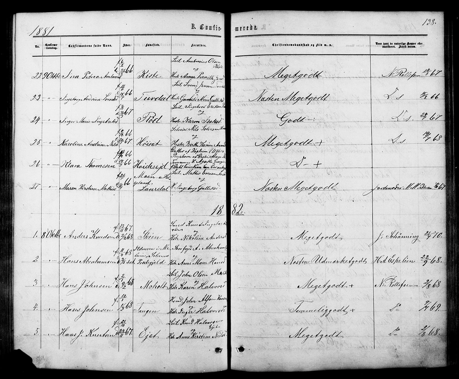 Siljan kirkebøker, SAKO/A-300/G/Ga/L0002: Parish register (copy) no. 2, 1864-1908, p. 138
