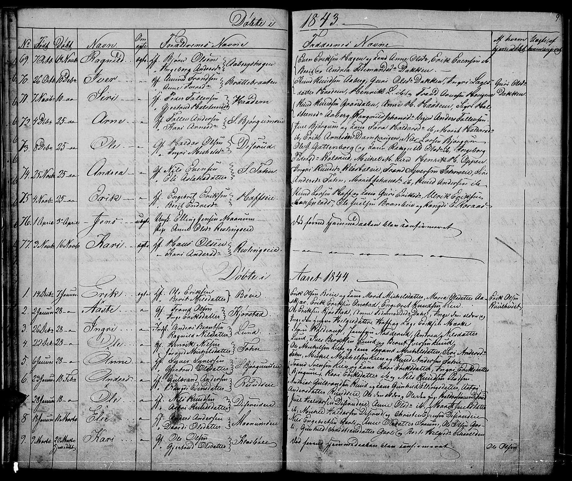 Nord-Aurdal prestekontor, SAH/PREST-132/H/Ha/Hab/L0002: Parish register (copy) no. 2, 1842-1877, p. 9