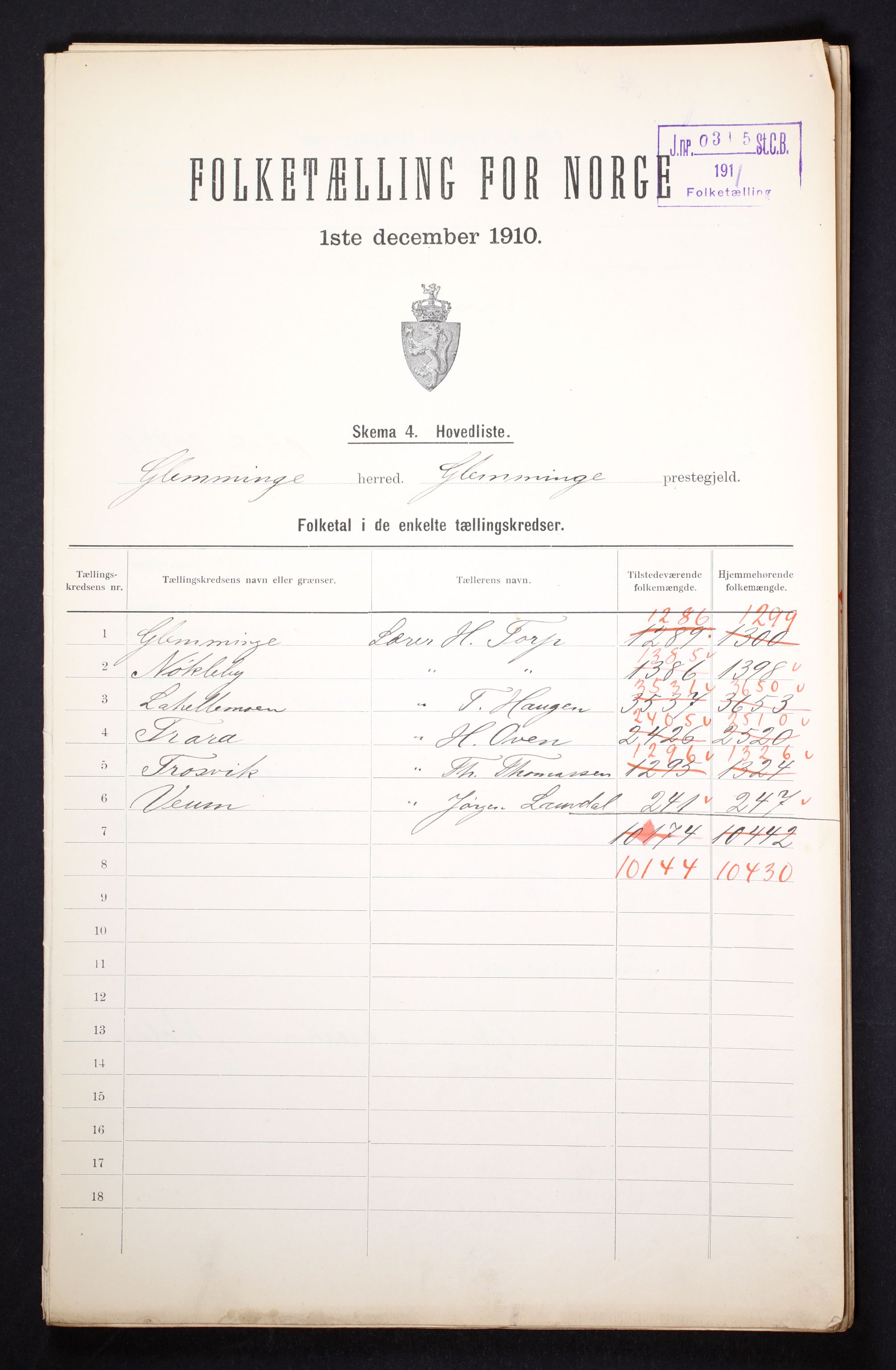 RA, 1910 census for Glemmen, 1910, p. 3