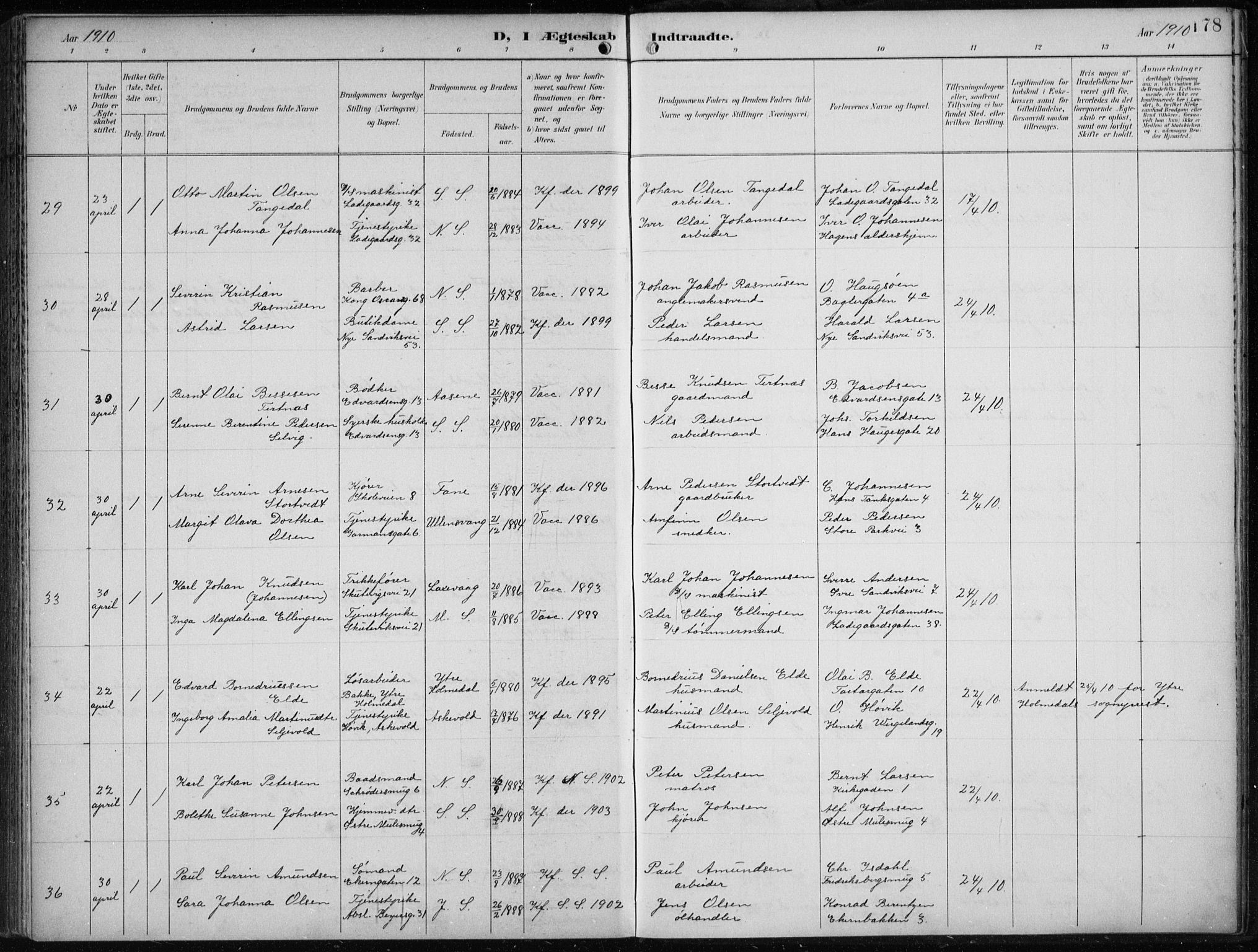 Sandviken Sokneprestembete, AV/SAB-A-77601/H/Ha/L0014: Parish register (official) no. D 1, 1896-1911, p. 178