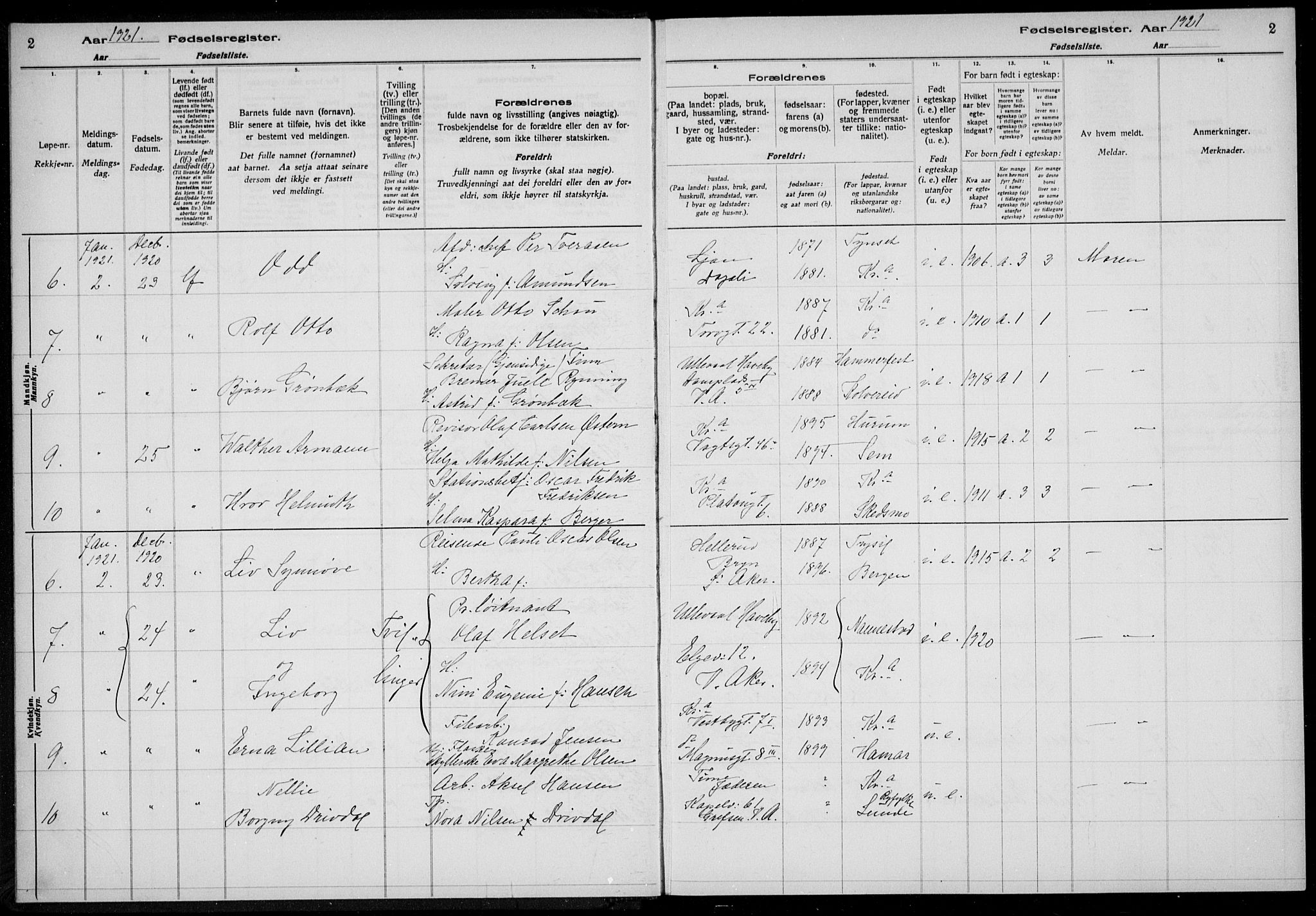 Rikshospitalet prestekontor Kirkebøker, AV/SAO-A-10309b/J/L0006: Birth register no. 6, 1921-1921, p. 2