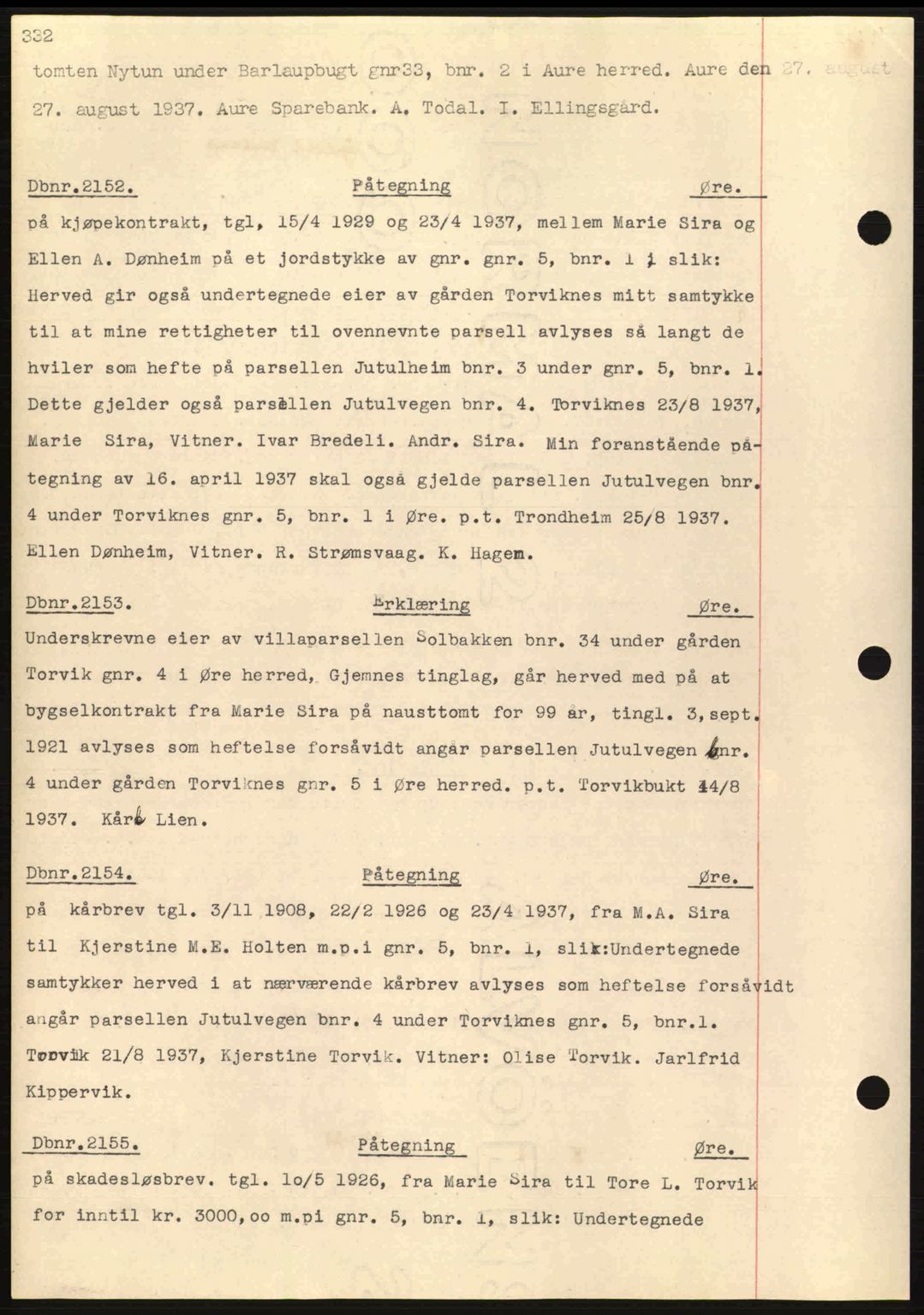 Nordmøre sorenskriveri, AV/SAT-A-4132/1/2/2Ca: Mortgage book no. C80, 1936-1939, Diary no: : 2152/1937