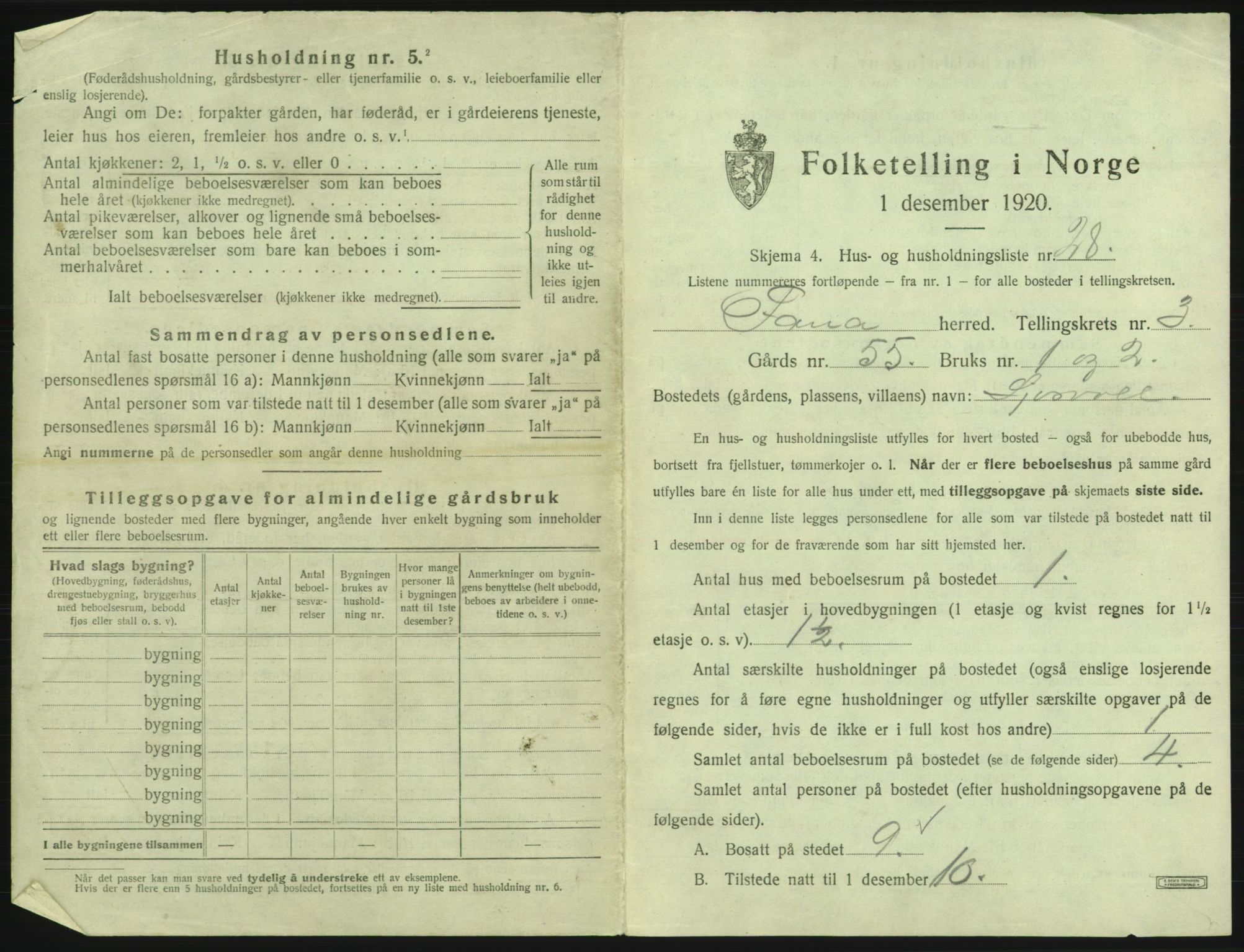 SAB, 1920 census for Fana, 1920, p. 342