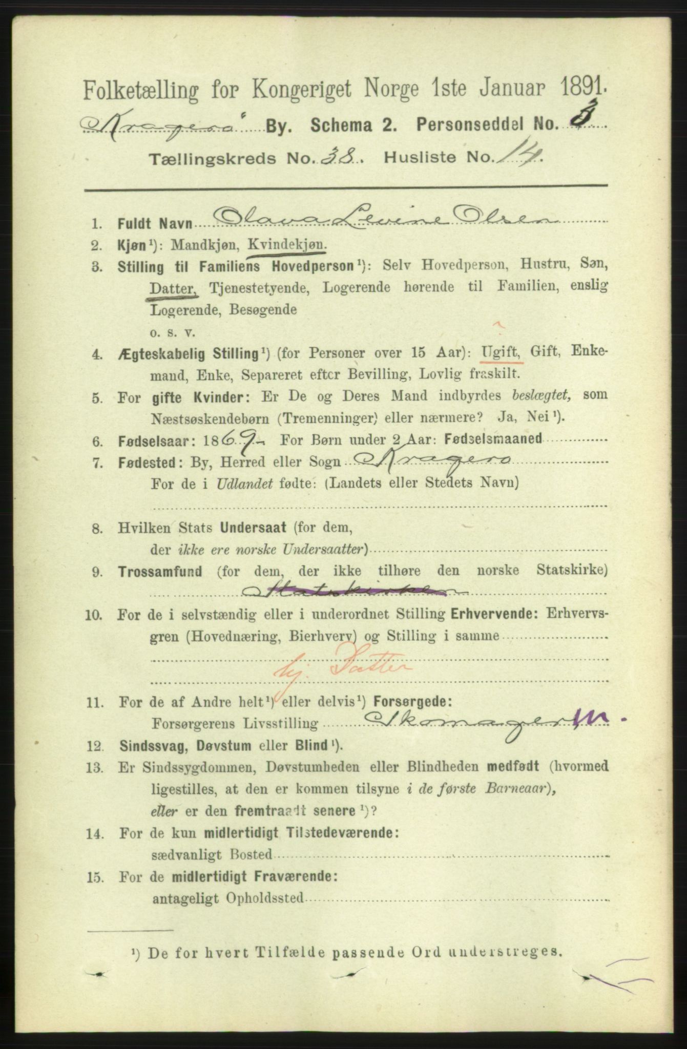 RA, 1891 census for 0801 Kragerø, 1891, p. 7226