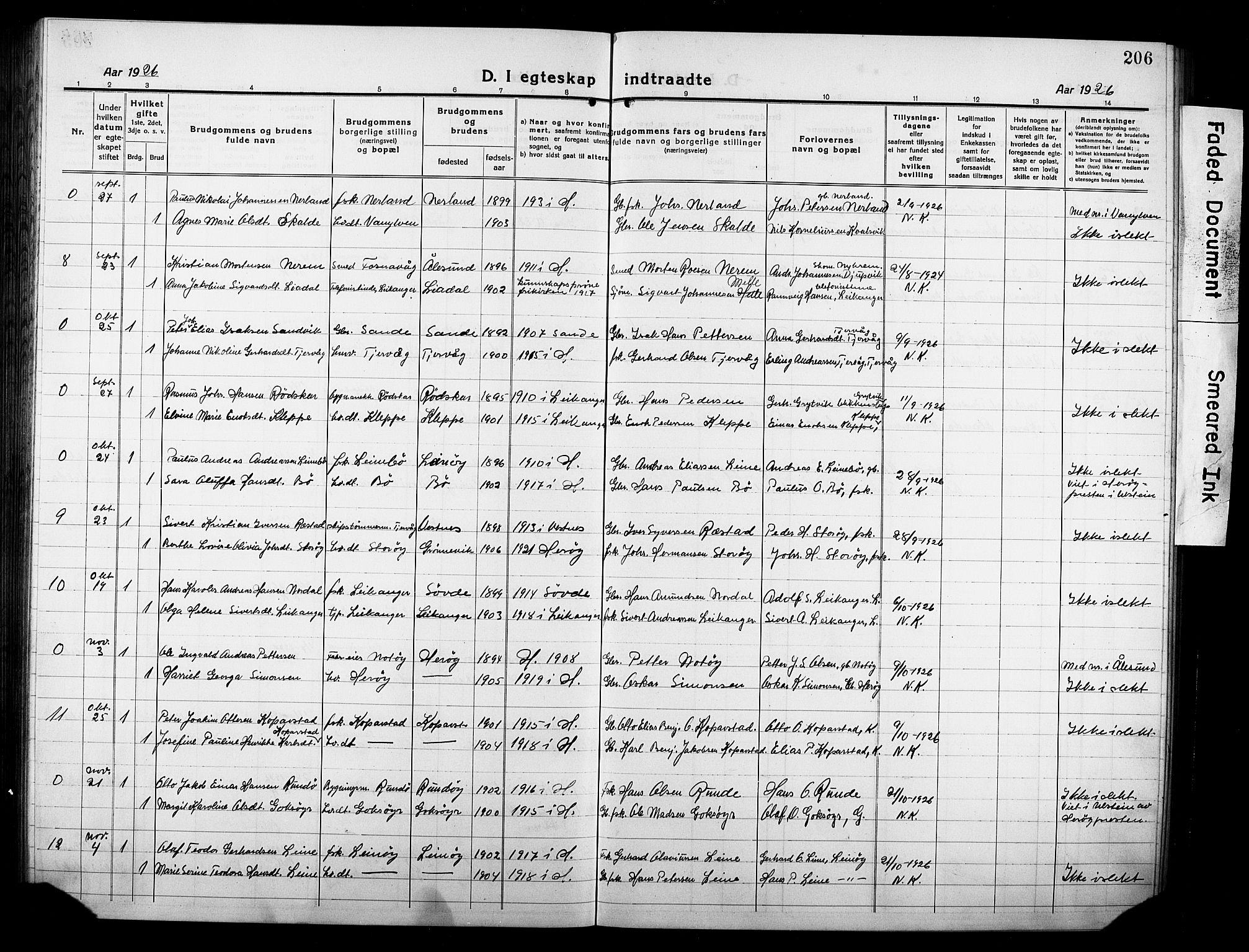 Ministerialprotokoller, klokkerbøker og fødselsregistre - Møre og Romsdal, AV/SAT-A-1454/507/L0084: Parish register (copy) no. 507C07, 1919-1932, p. 206