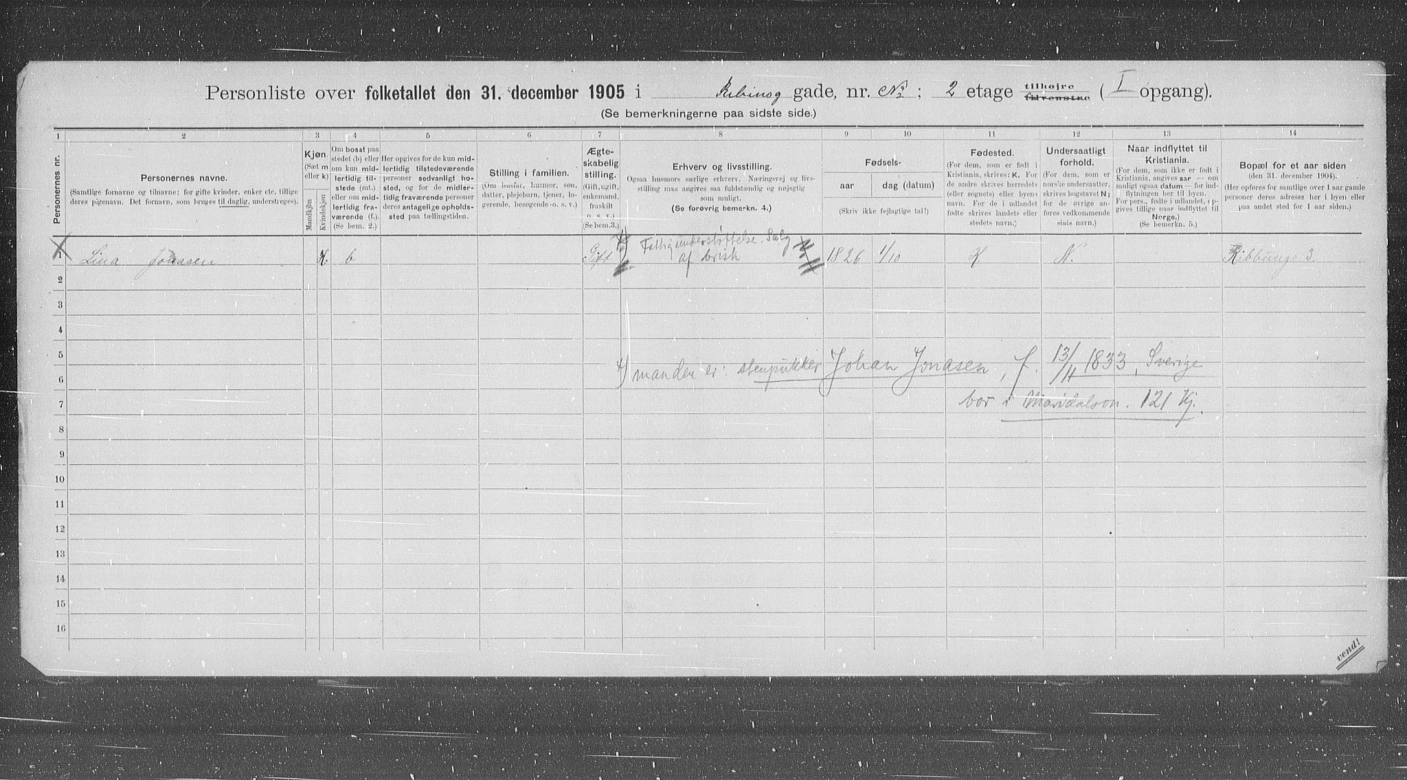 OBA, Municipal Census 1905 for Kristiania, 1905, p. 43678