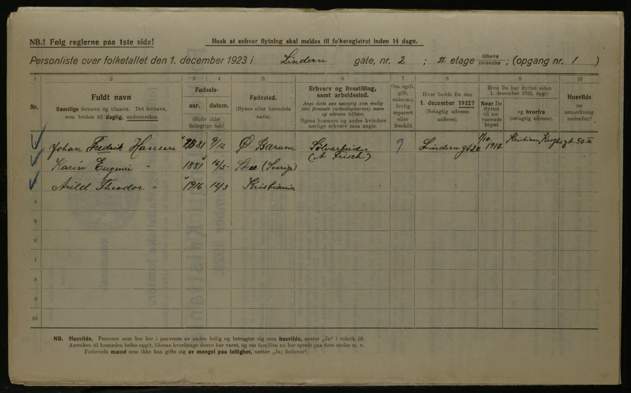 OBA, Municipal Census 1923 for Kristiania, 1923, p. 64046