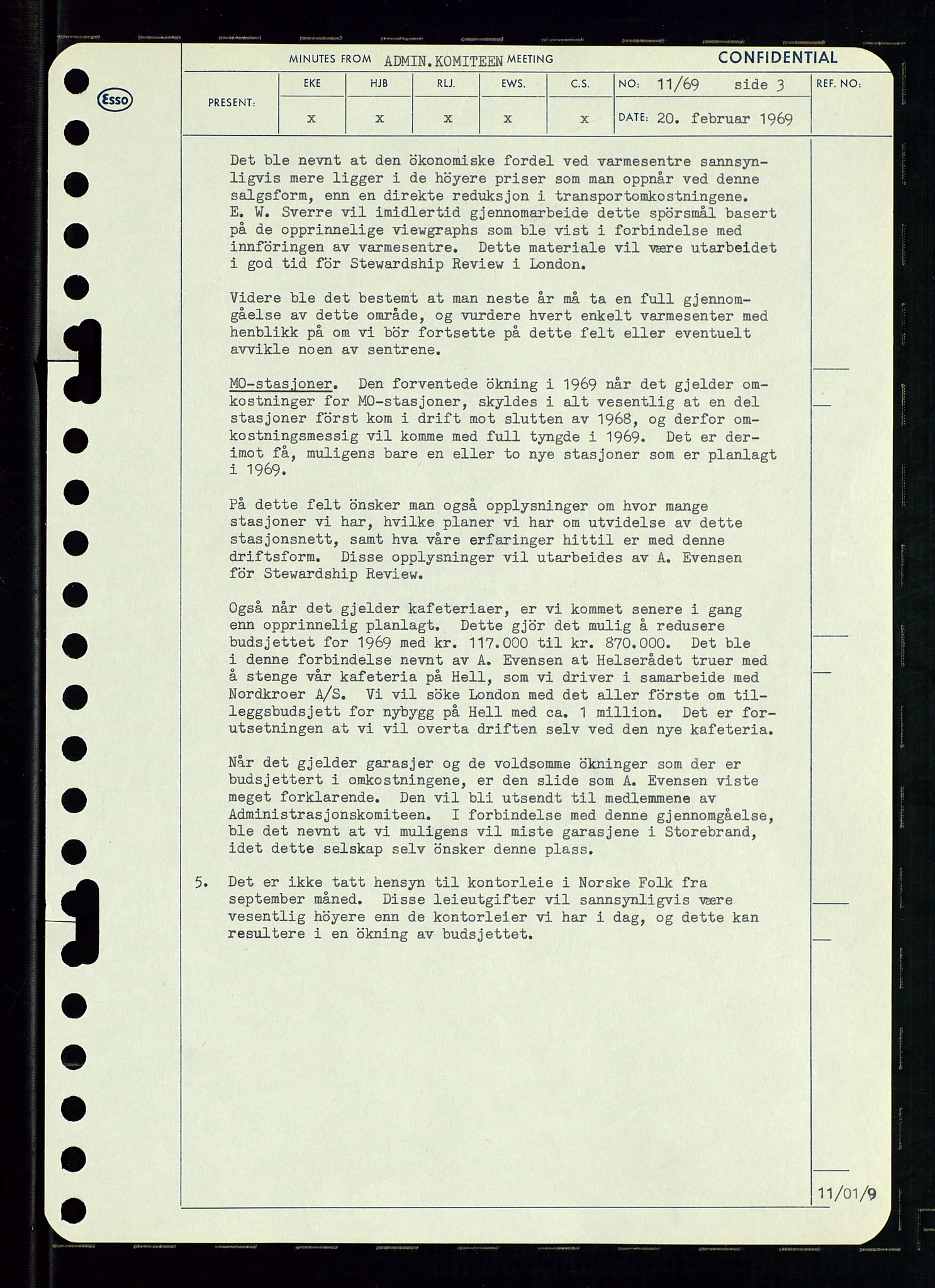 Pa 0982 - Esso Norge A/S, AV/SAST-A-100448/A/Aa/L0003/0001: Den administrerende direksjon Board minutes (styrereferater) og Bedriftforsamlingsprotokoll / Den administrerende direksjon Board minutes (styrereferater), 1969, p. 62