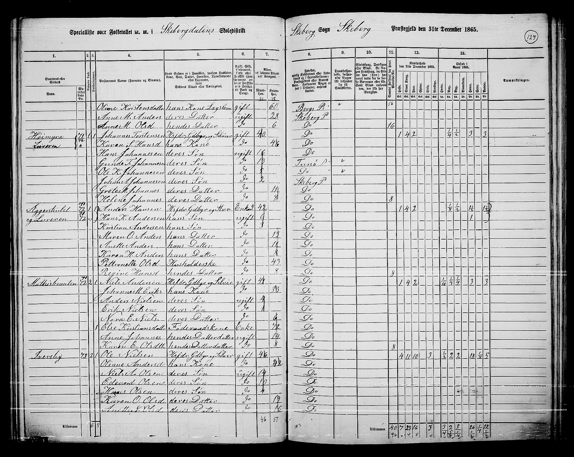 RA, 1865 census for Skjeberg, 1865, p. 118