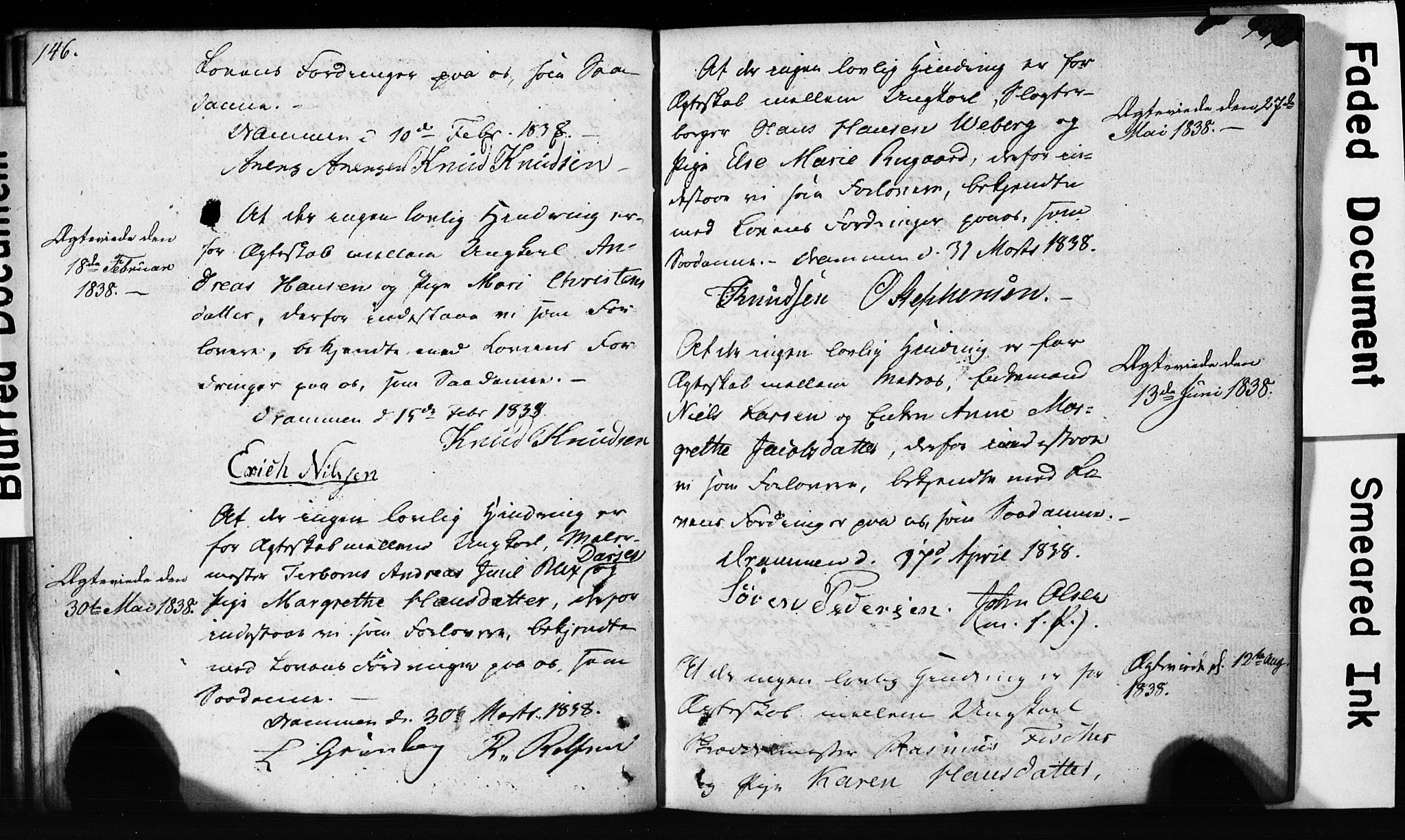 Strømsø kirkebøker, AV/SAKO-A-246/H/Hb/L0002: Best man's statements no. 2, 1815-1857, p. 146-147