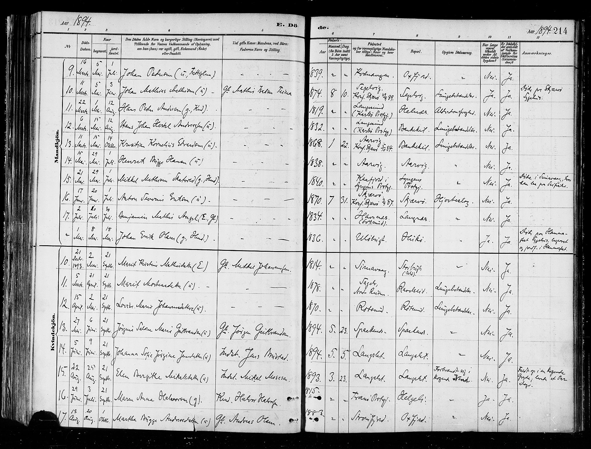 Skjervøy sokneprestkontor, SATØ/S-1300/H/Ha/Haa/L0010kirke: Parish register (official) no. 10, 1887-1898, p. 214