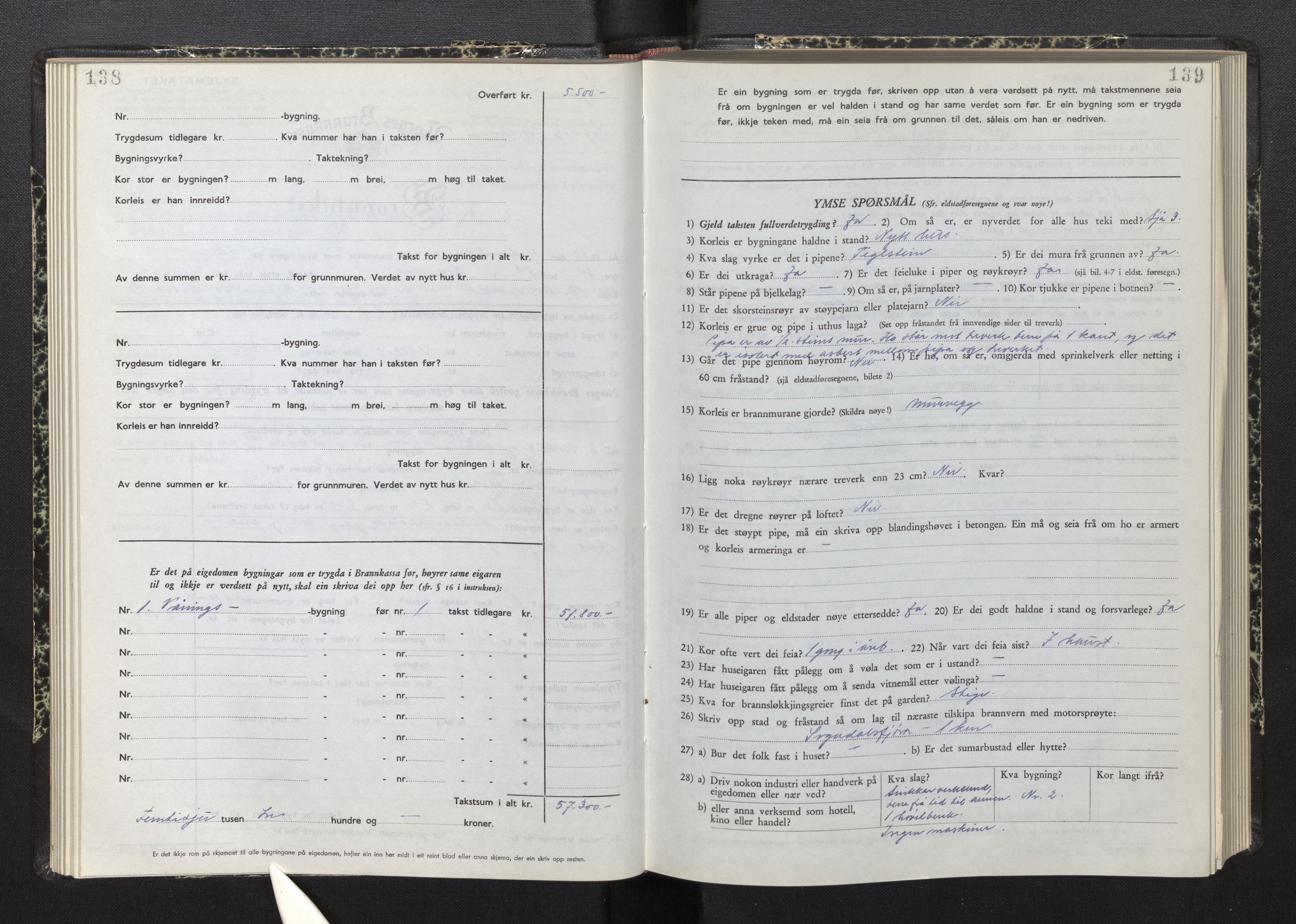 Lensmannen i Sogndal, AV/SAB-A-29901/0012/L0015: Branntakstprotokoll, skjematakst, 1950-1955, p. 138-139