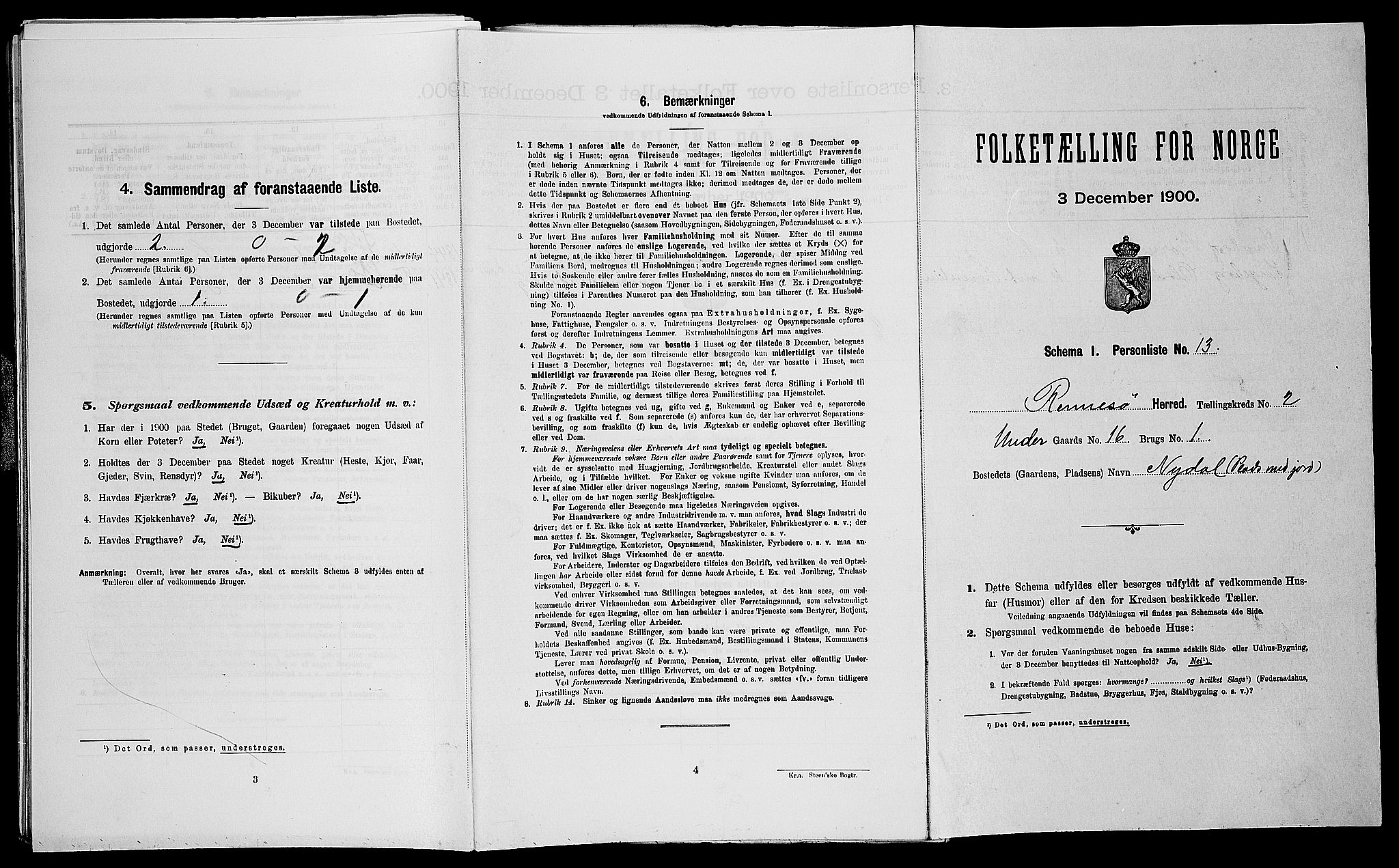 SAST, 1900 census for Rennesøy, 1900, p. 146