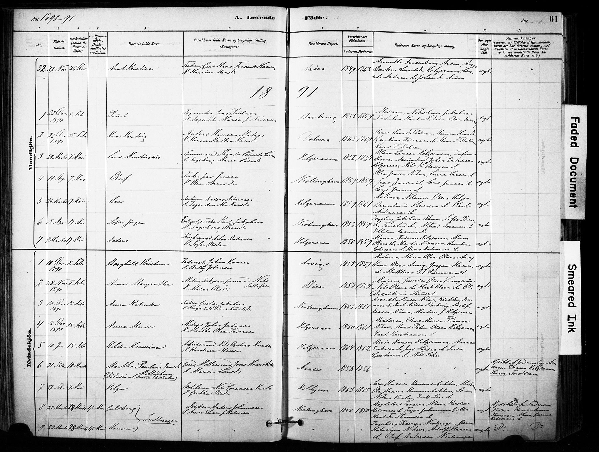 Brunlanes kirkebøker, AV/SAKO-A-342/F/Fb/L0001: Parish register (official) no. II 1, 1878-1899, p. 61