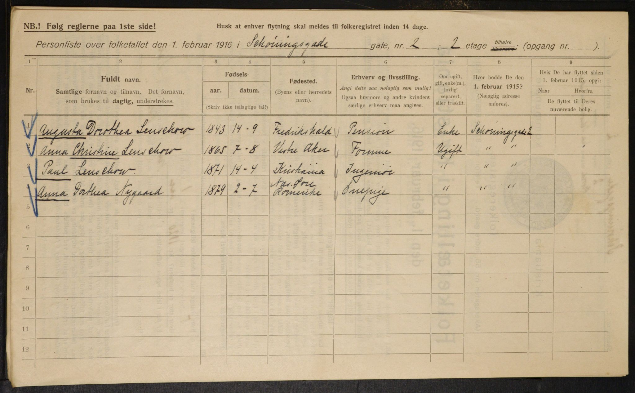 OBA, Municipal Census 1916 for Kristiania, 1916, p. 95633