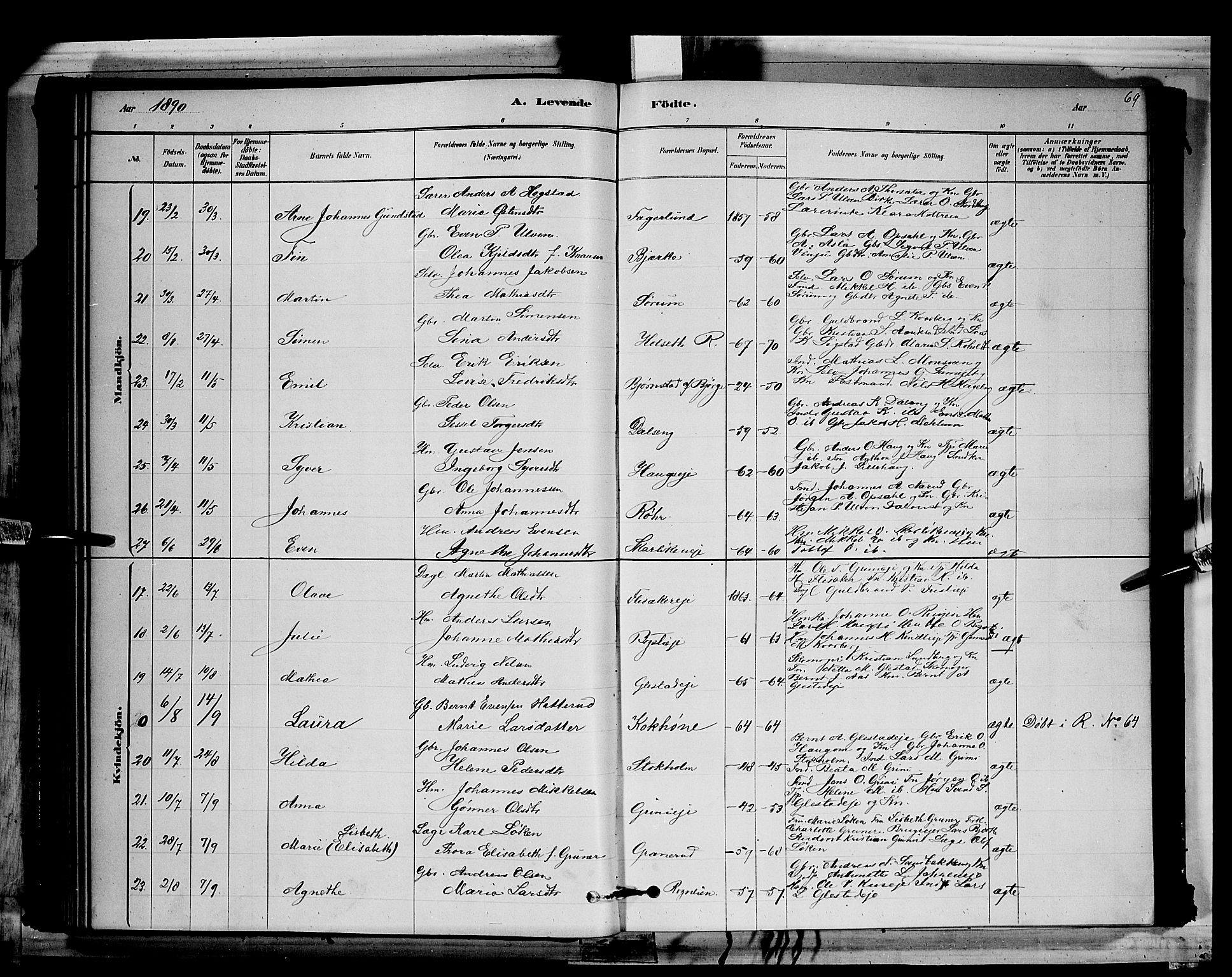 Ringsaker prestekontor, AV/SAH-PREST-014/L/La/L0011: Parish register (copy) no. 11, 1879-1890, p. 69