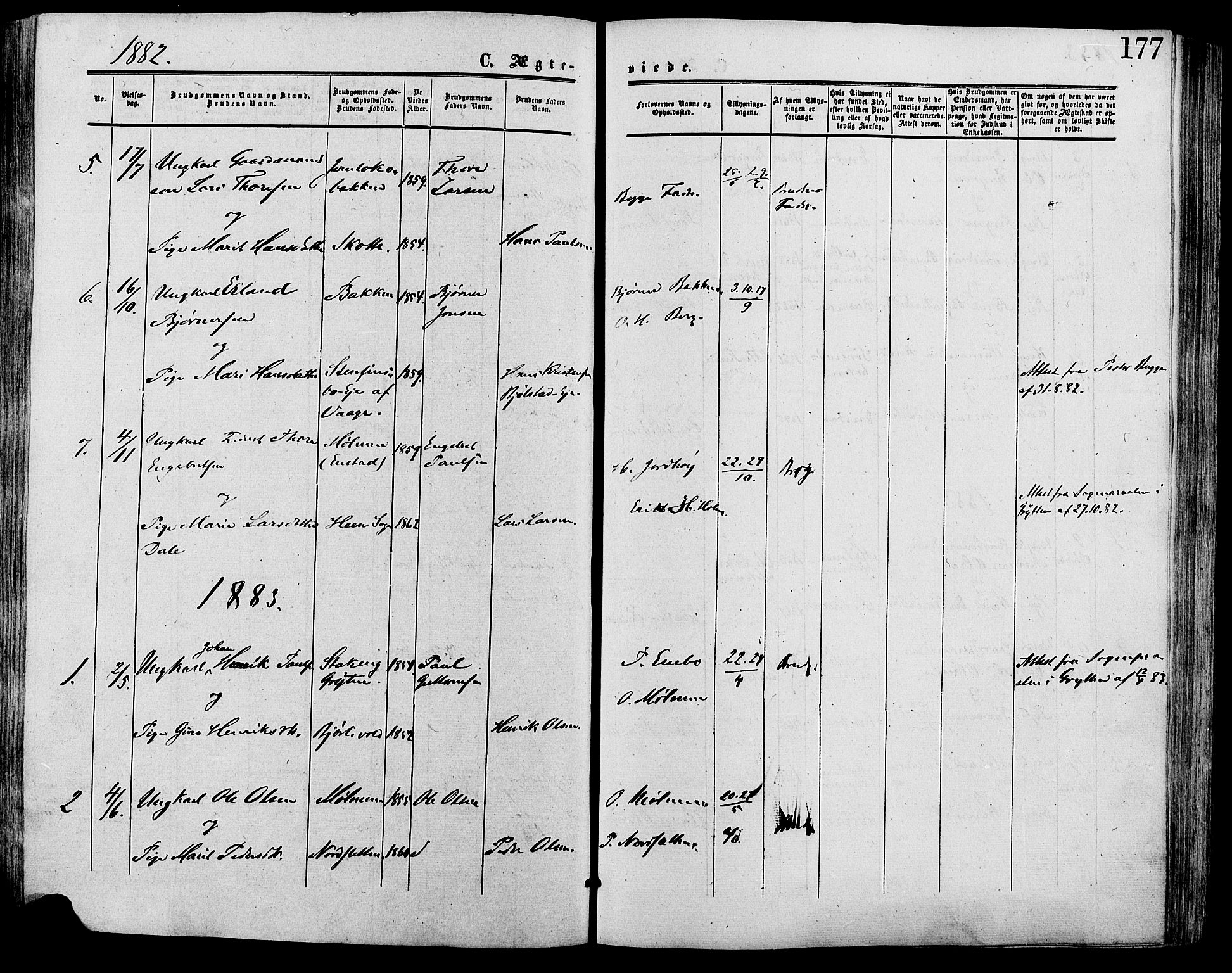 Lesja prestekontor, SAH/PREST-068/H/Ha/Haa/L0009: Parish register (official) no. 9, 1854-1889, p. 177
