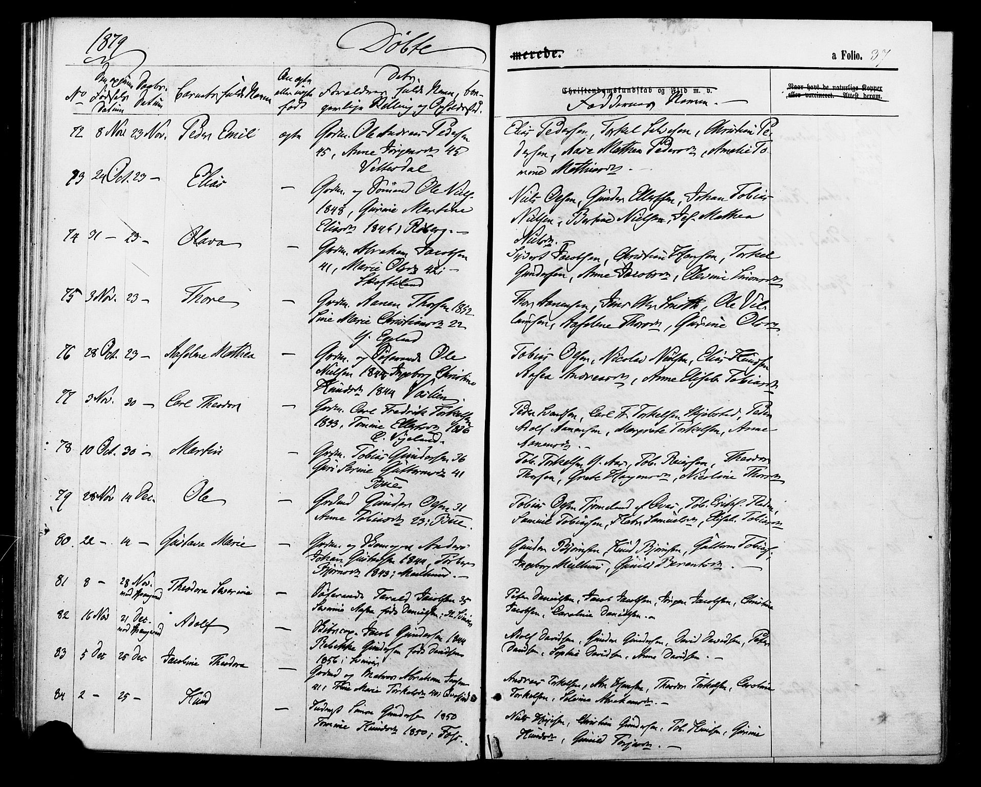 Sør-Audnedal sokneprestkontor, AV/SAK-1111-0039/F/Fa/Fab/L0008: Parish register (official) no. A 8, 1876-1881, p. 37