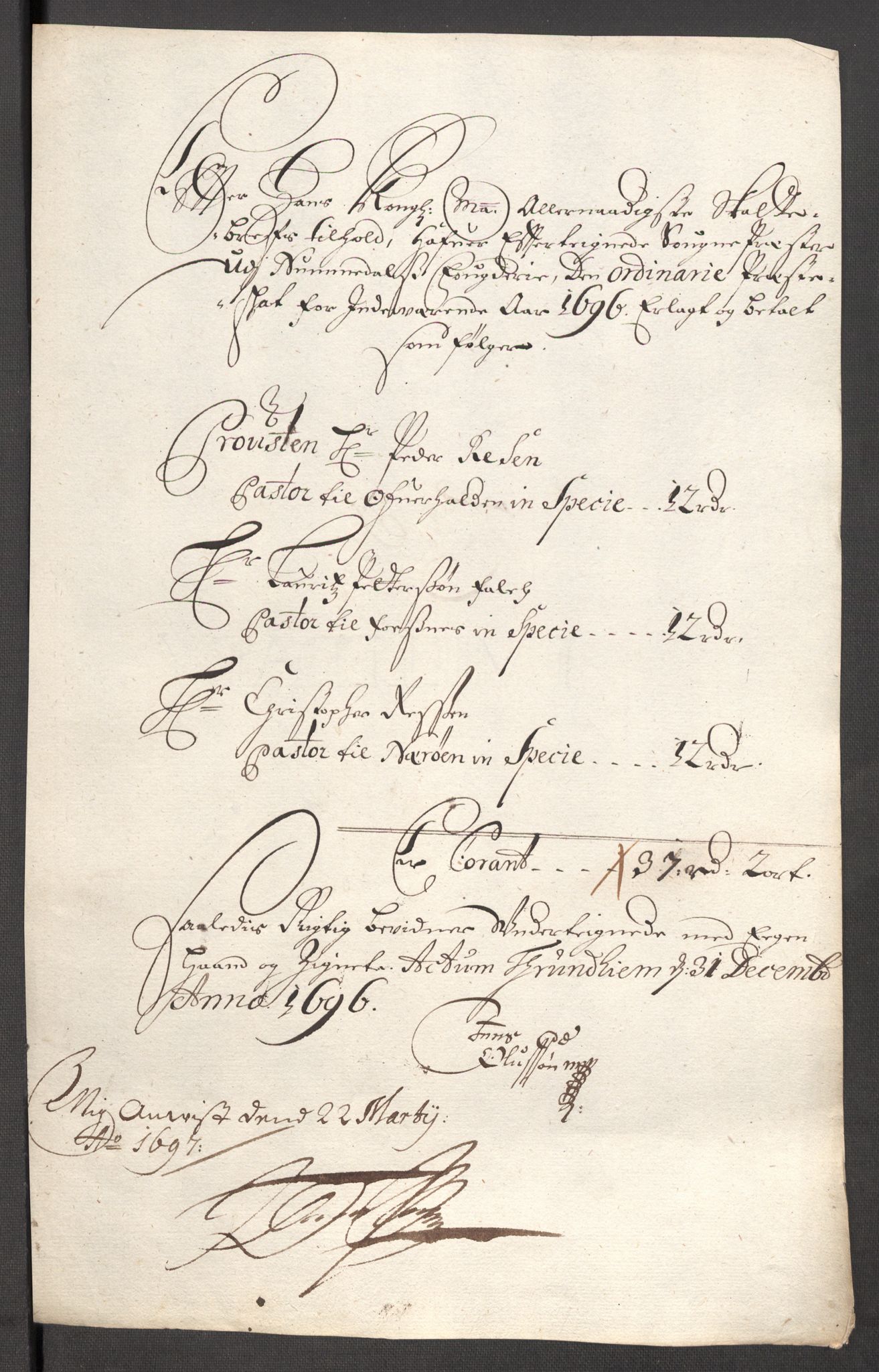 Rentekammeret inntil 1814, Reviderte regnskaper, Fogderegnskap, AV/RA-EA-4092/R64/L4425: Fogderegnskap Namdal, 1696-1698, p. 61