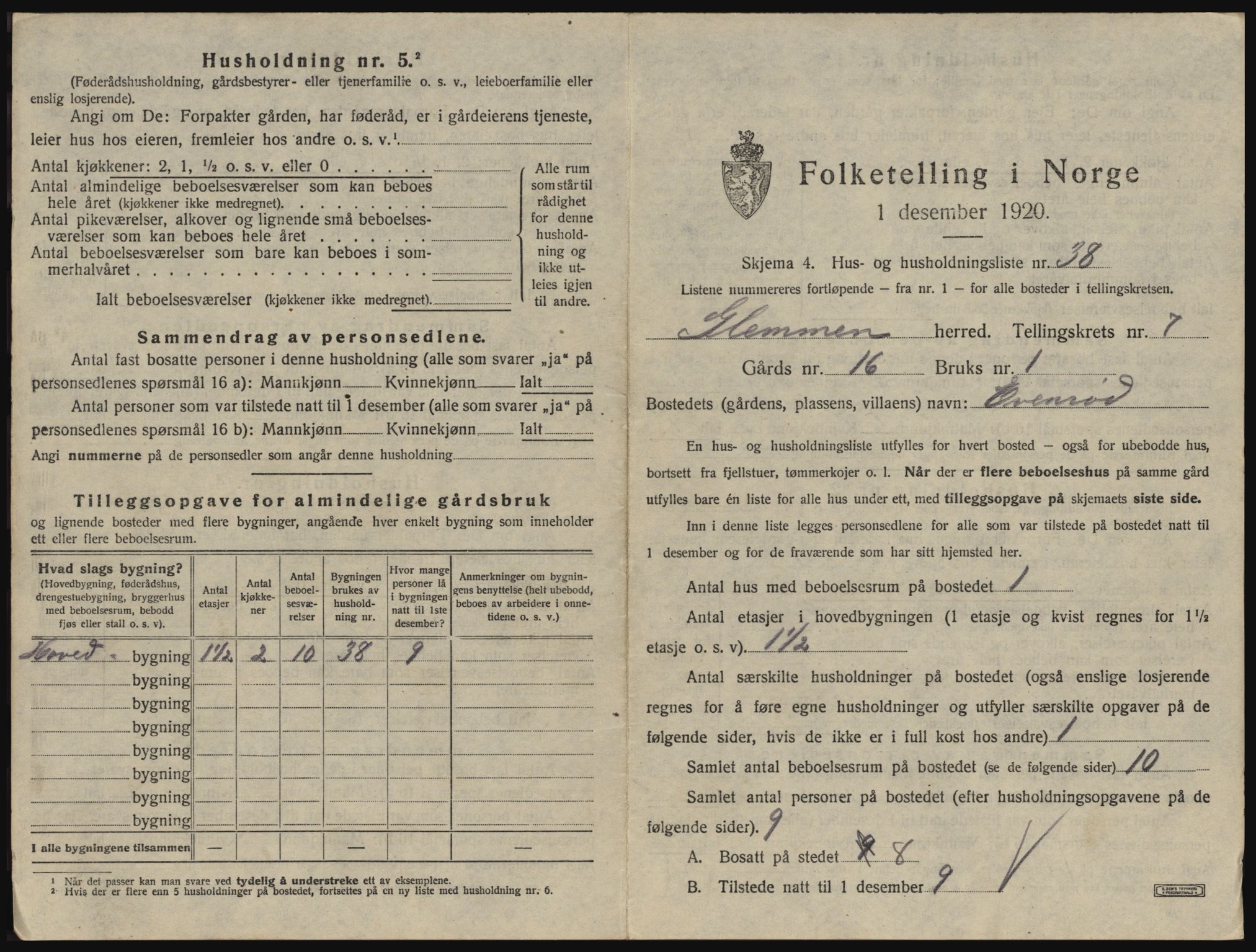 SAO, 1920 census for Glemmen, 1920, p. 2831