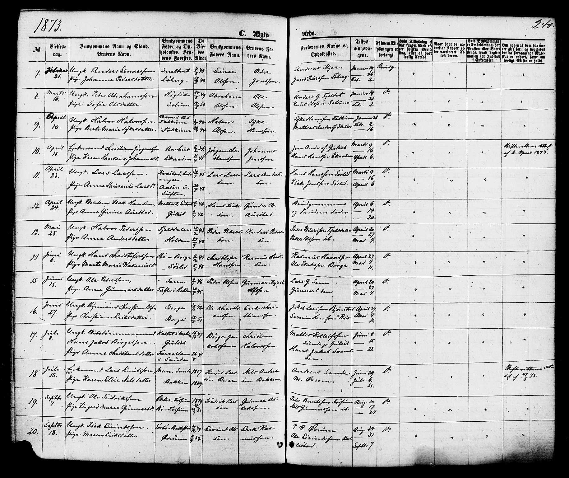 Gjerpen kirkebøker, SAKO/A-265/F/Fa/L0009: Parish register (official) no. I 9, 1872-1885, p. 240