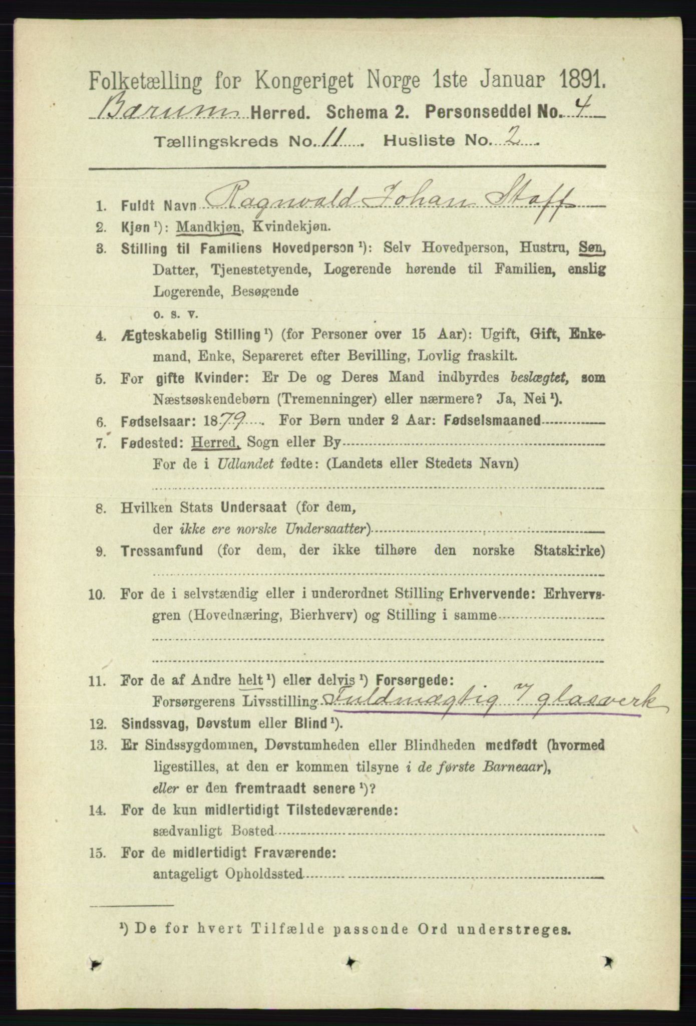 RA, 1891 census for 0219 Bærum, 1891, p. 7194