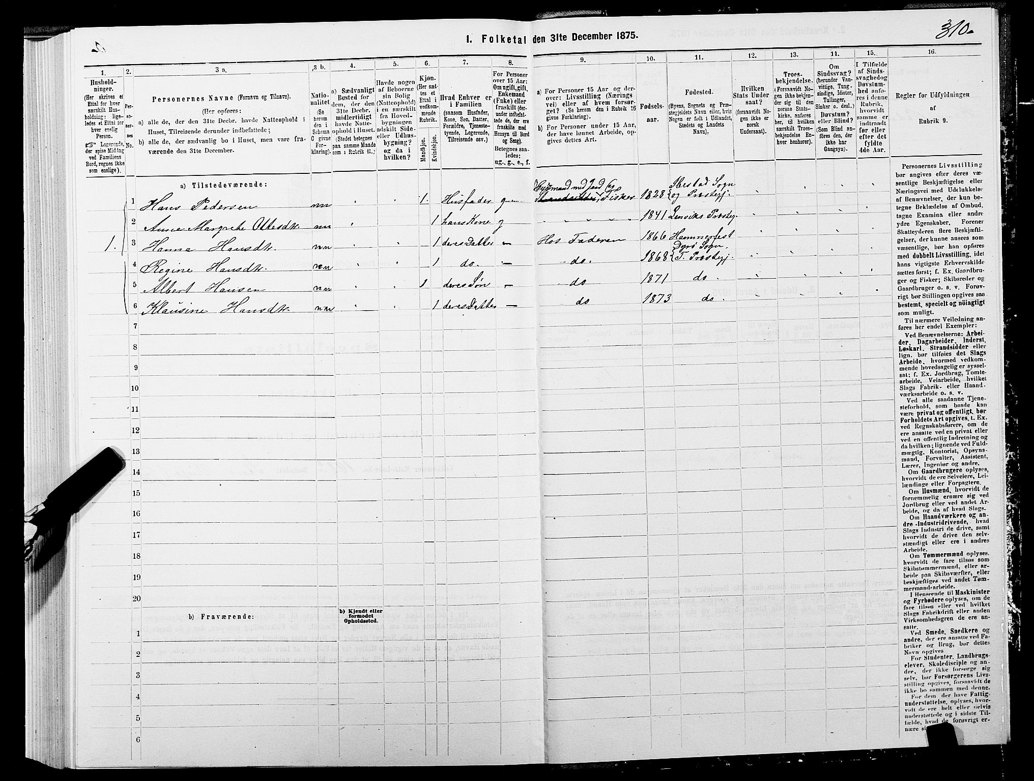 SATØ, 1875 census for 1927P Tranøy, 1875, p. 3310