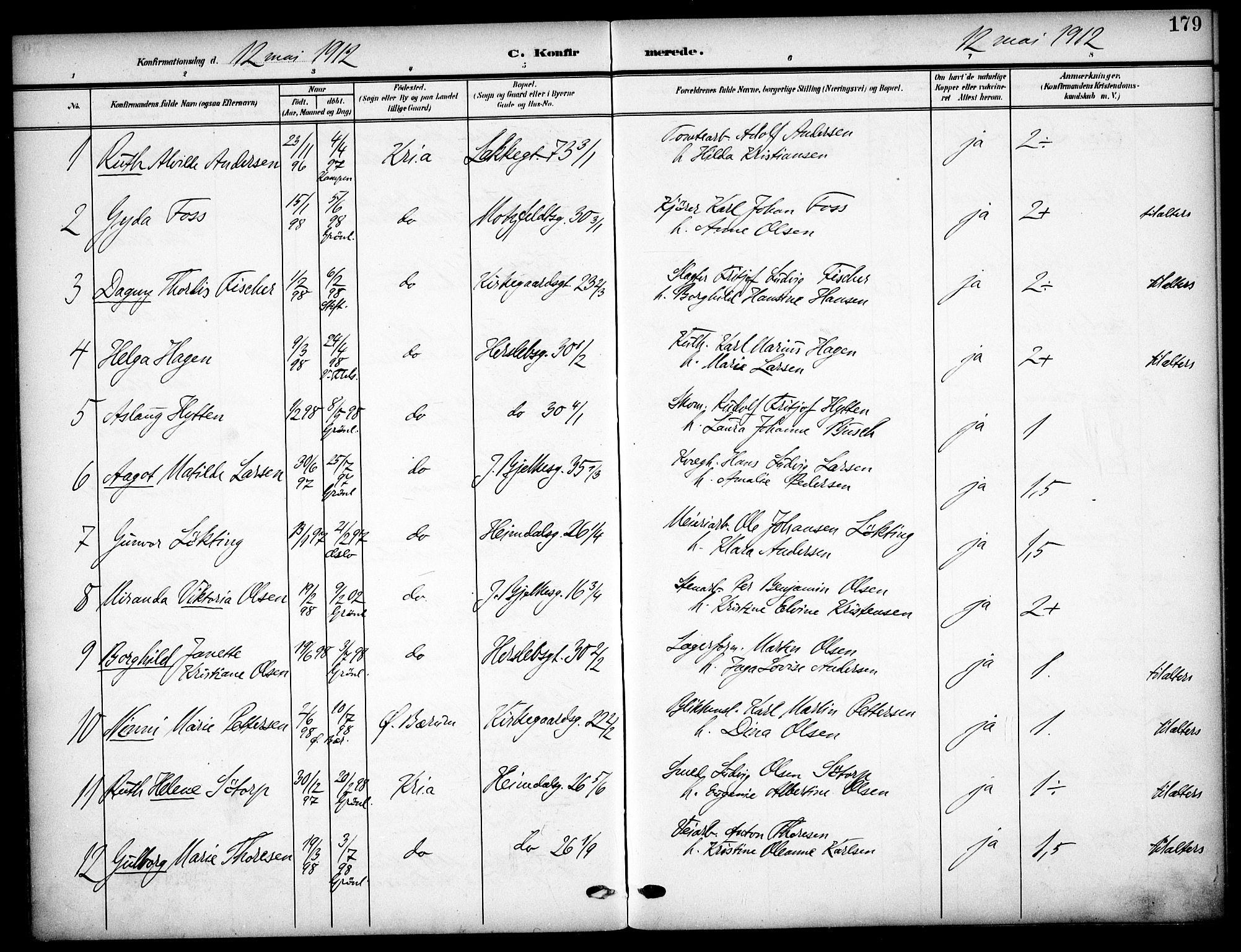 Tøyen prestekontor Kirkebøker, SAO/A-10167a/F/Fa/L0001: Parish register (official) no. 1, 1907-1916, p. 179