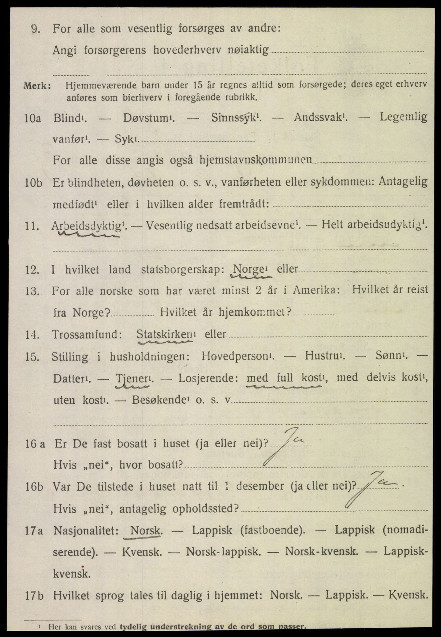 SAT, 1920 census for Nesna, 1920, p. 6552