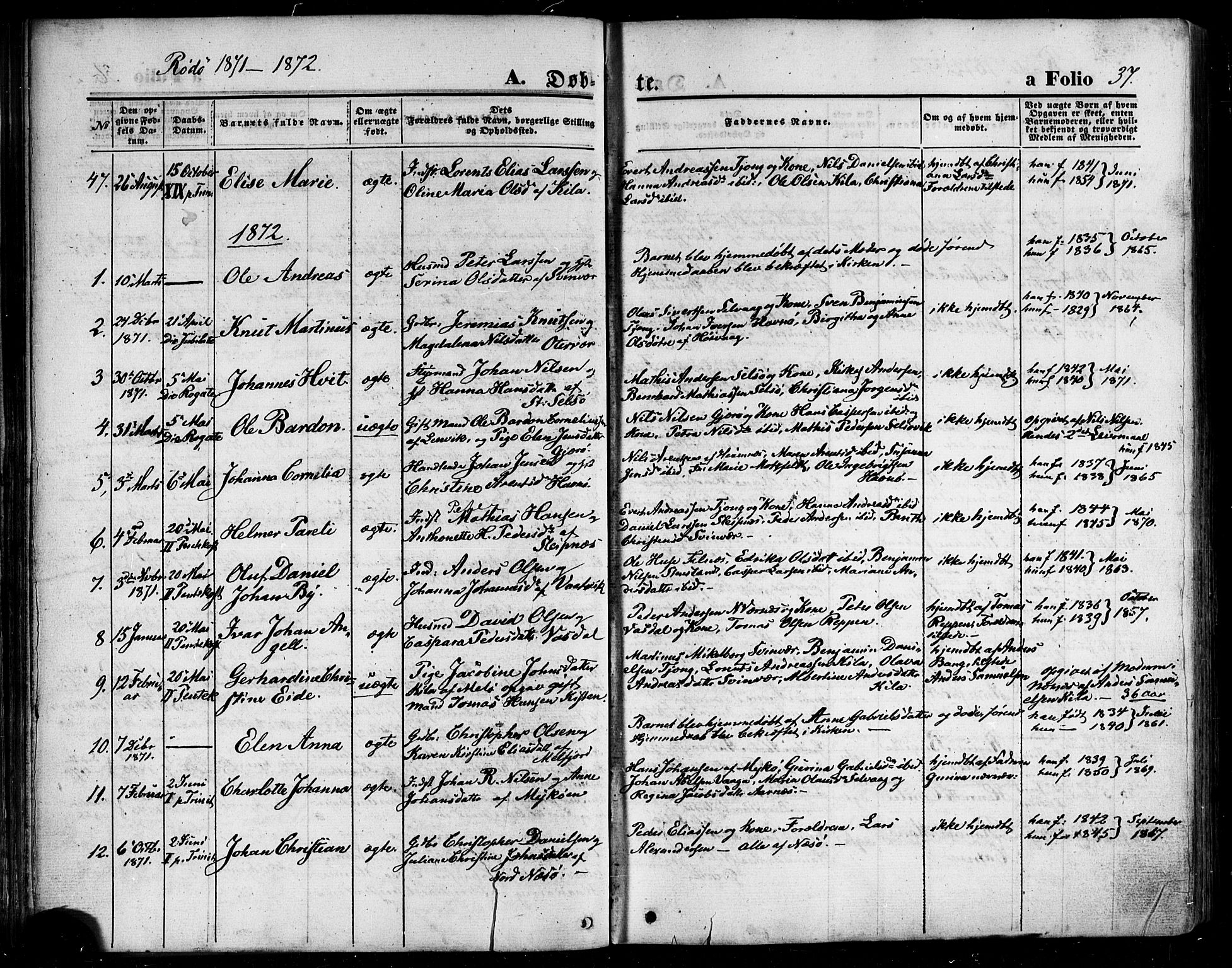 Ministerialprotokoller, klokkerbøker og fødselsregistre - Nordland, SAT/A-1459/841/L0606: Parish register (official) no. 841A10, 1860-1877, p. 37