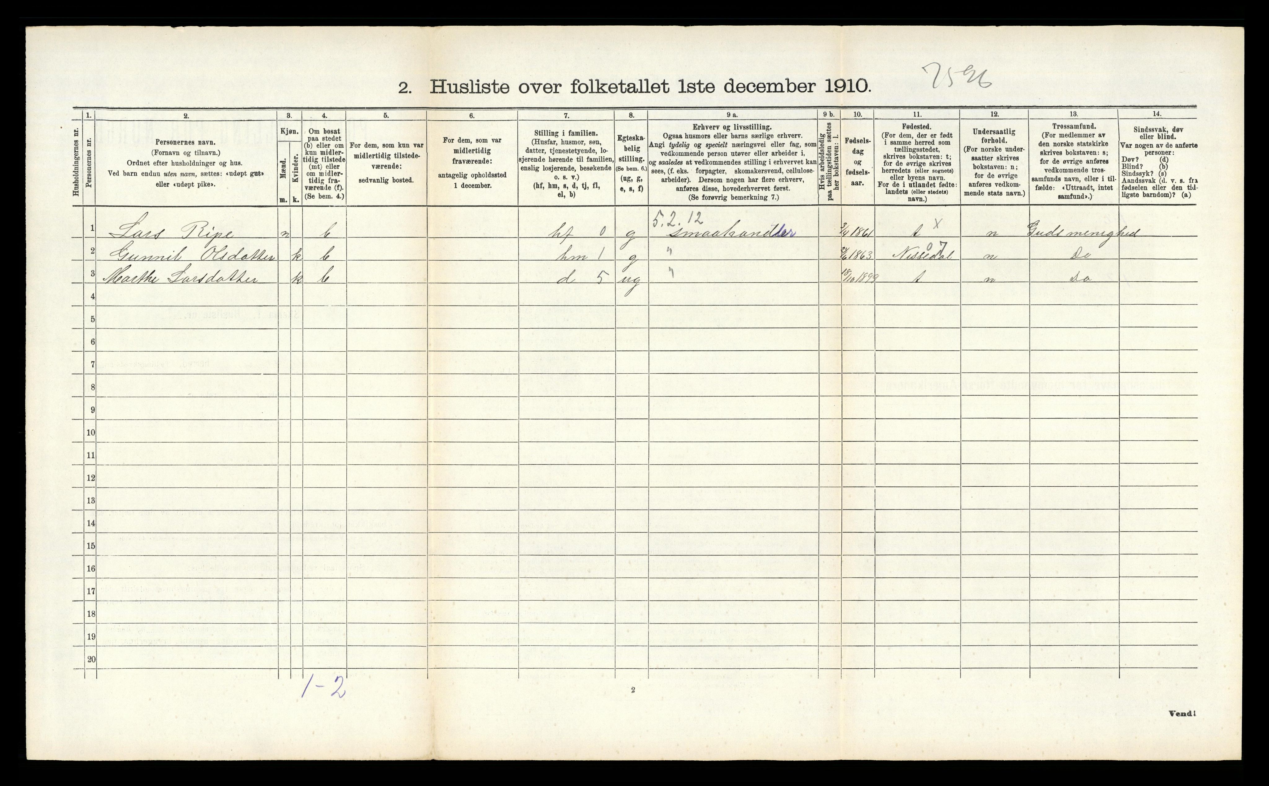 RA, 1910 census for Vegårshei, 1910, p. 365