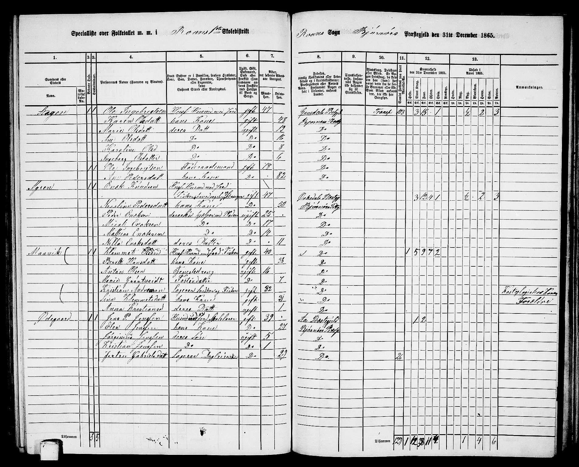 RA, 1865 census for Bjørnør, 1865, p. 95